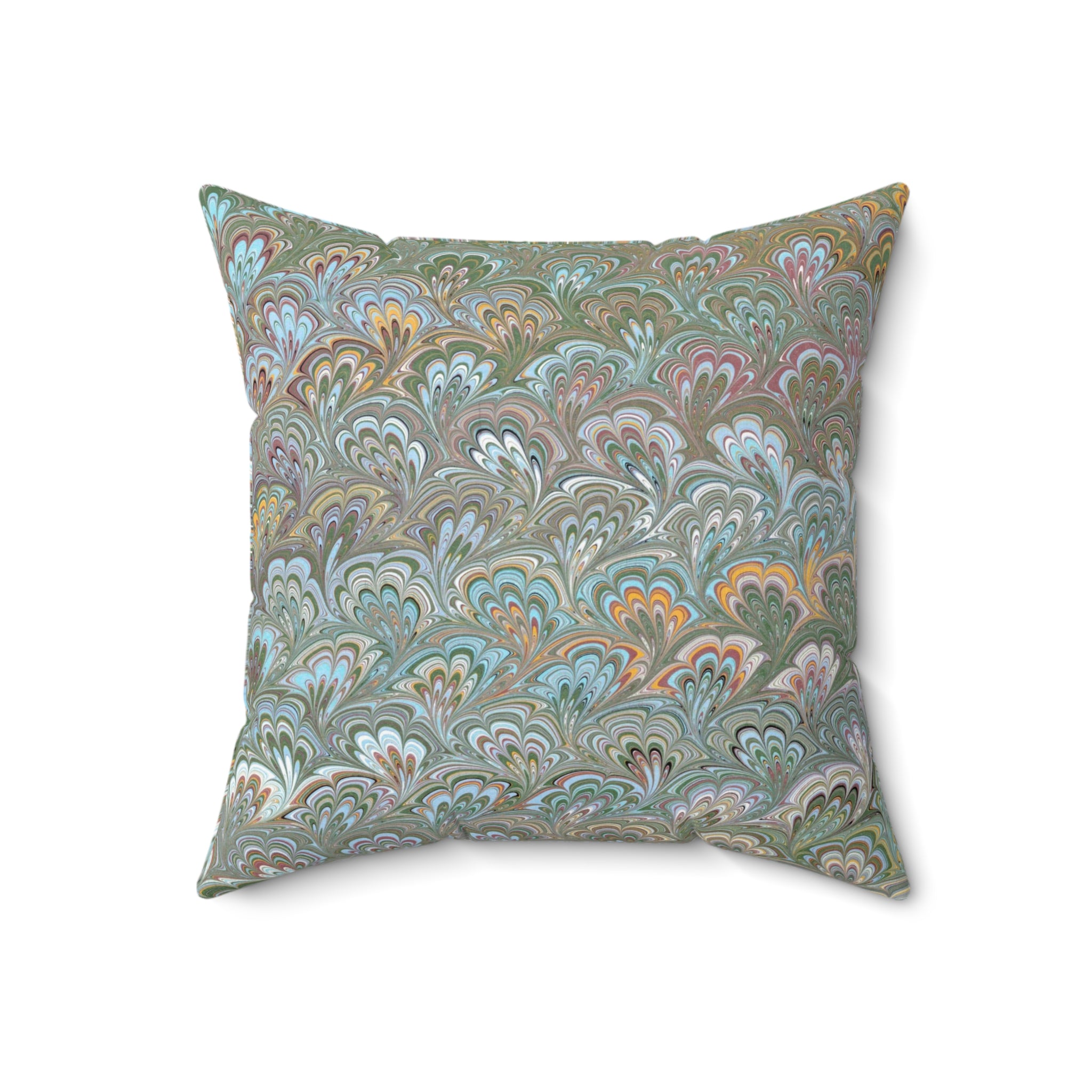 ITALIAN MARBLE Green and Blue Square Pillow includes Pillow, Hidden Zipper