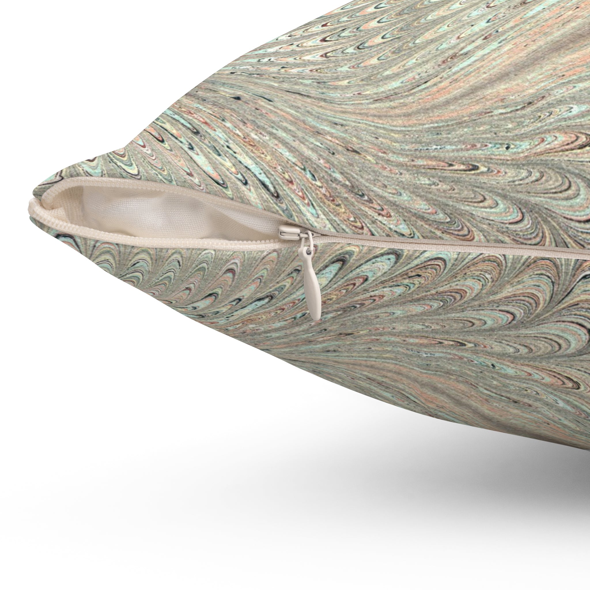 ITALIAN MARBLE Mint Green and Beige Square Pillow includes Pillow, Hidden Zipper