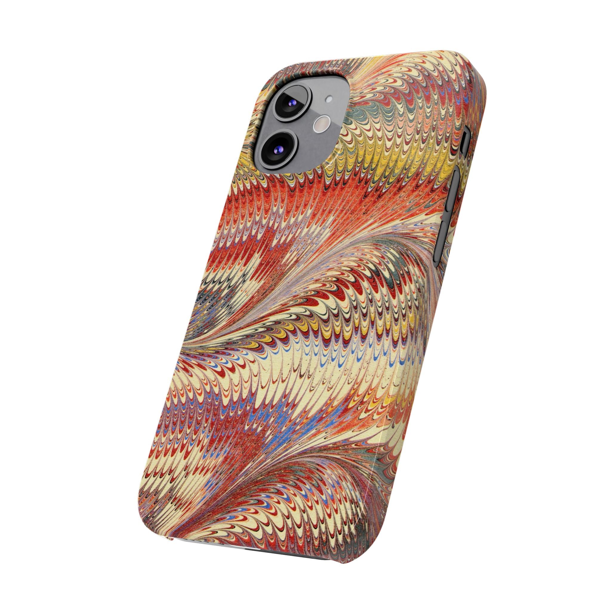 Marbled Design, Italy Feather Phone Case, Multi-Color, iPHONE16 Phone Cases and all sizes