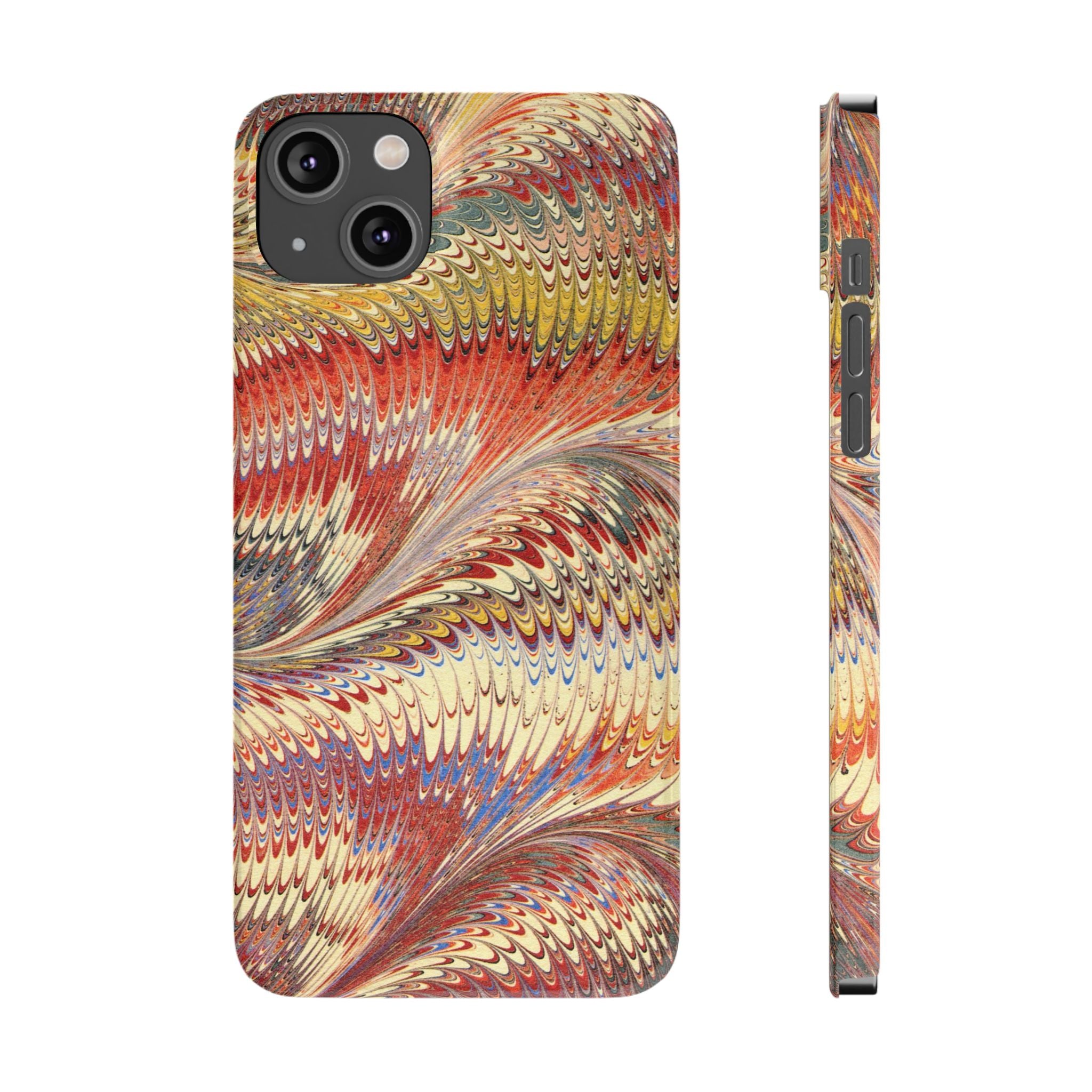Marbled Design, Italy Feather Phone Case, Multi-Color, iPHONE16 Phone Cases and all sizes