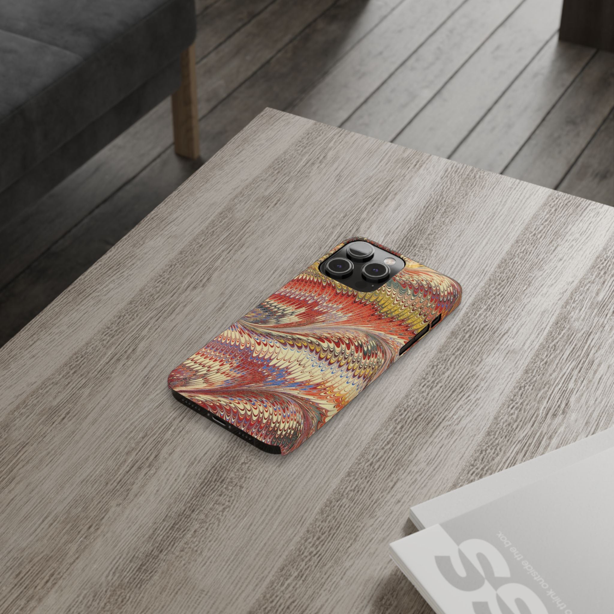 Marbled Design, Italy Feather Phone Case, Multi-Color, iPHONE16 Phone Cases and all sizes