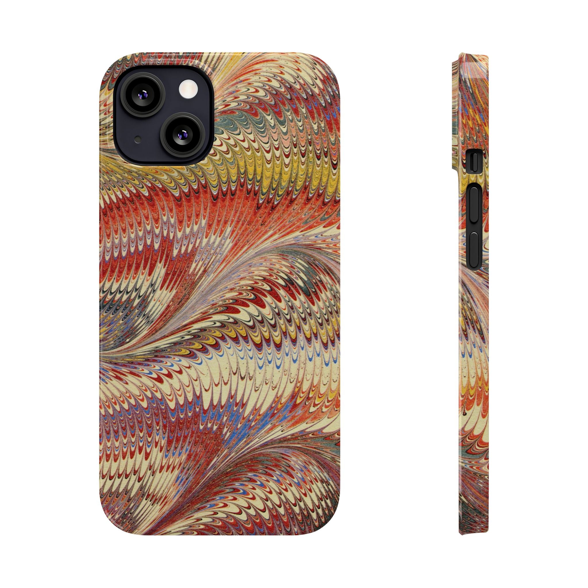 Marbled Design, Italy Feather Phone Case, Multi-Color, iPHONE16 Phone Cases and all sizes