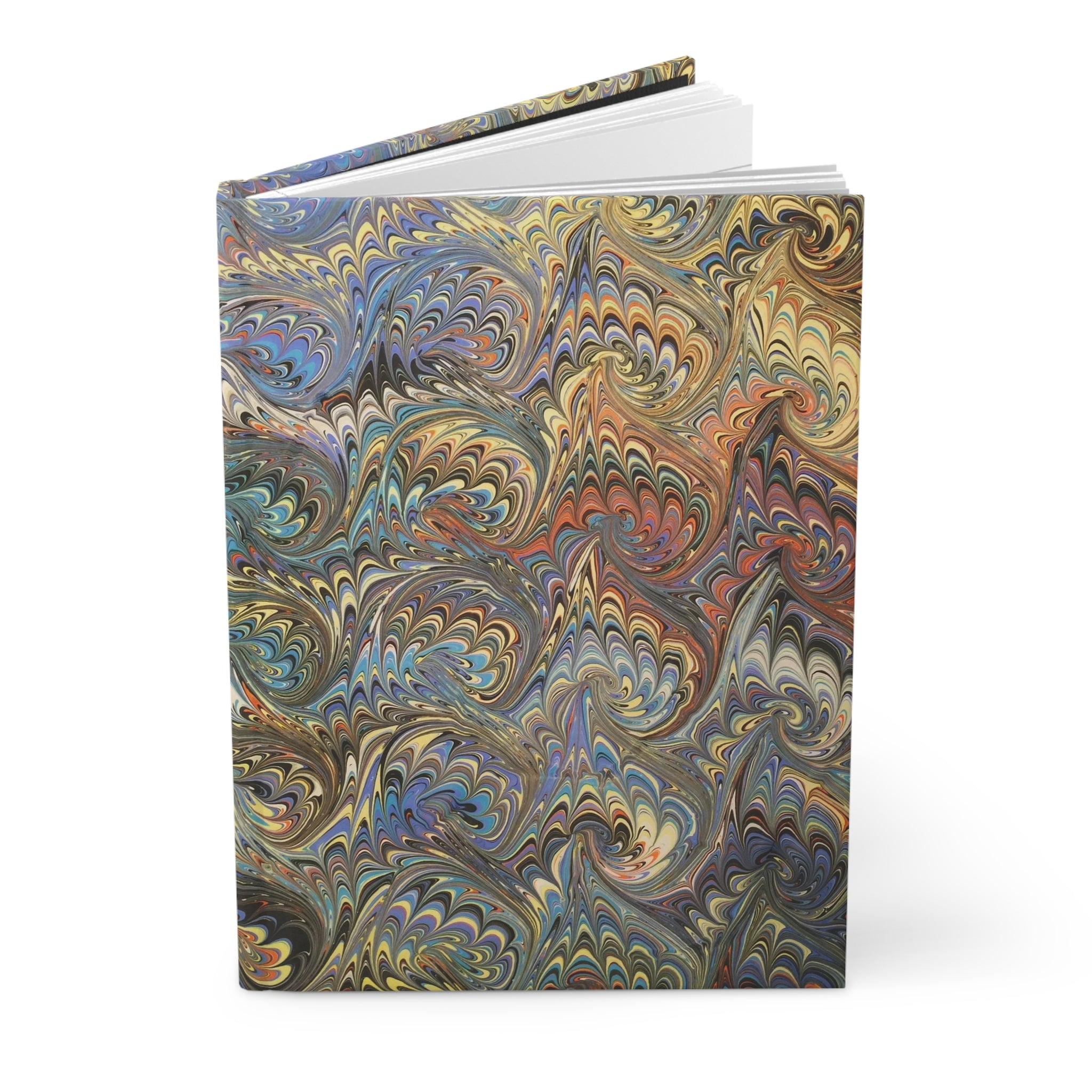 Vintage Italian Marbled Hardcover Journal - Multi-Color Orange and Blue