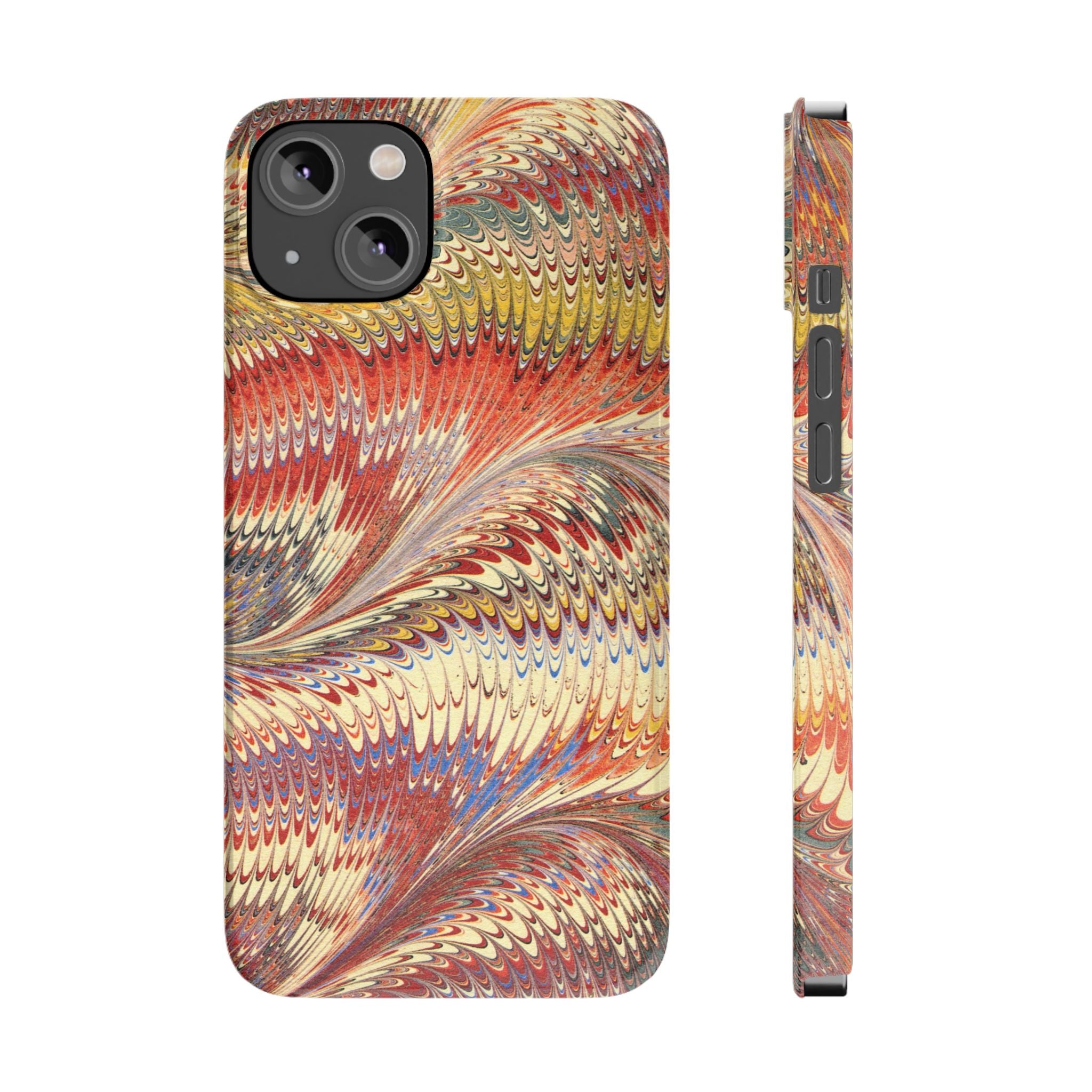Marbled Design, Italy Feather Phone Case, Multi-Color, iPHONE16 Phone Cases and all sizes