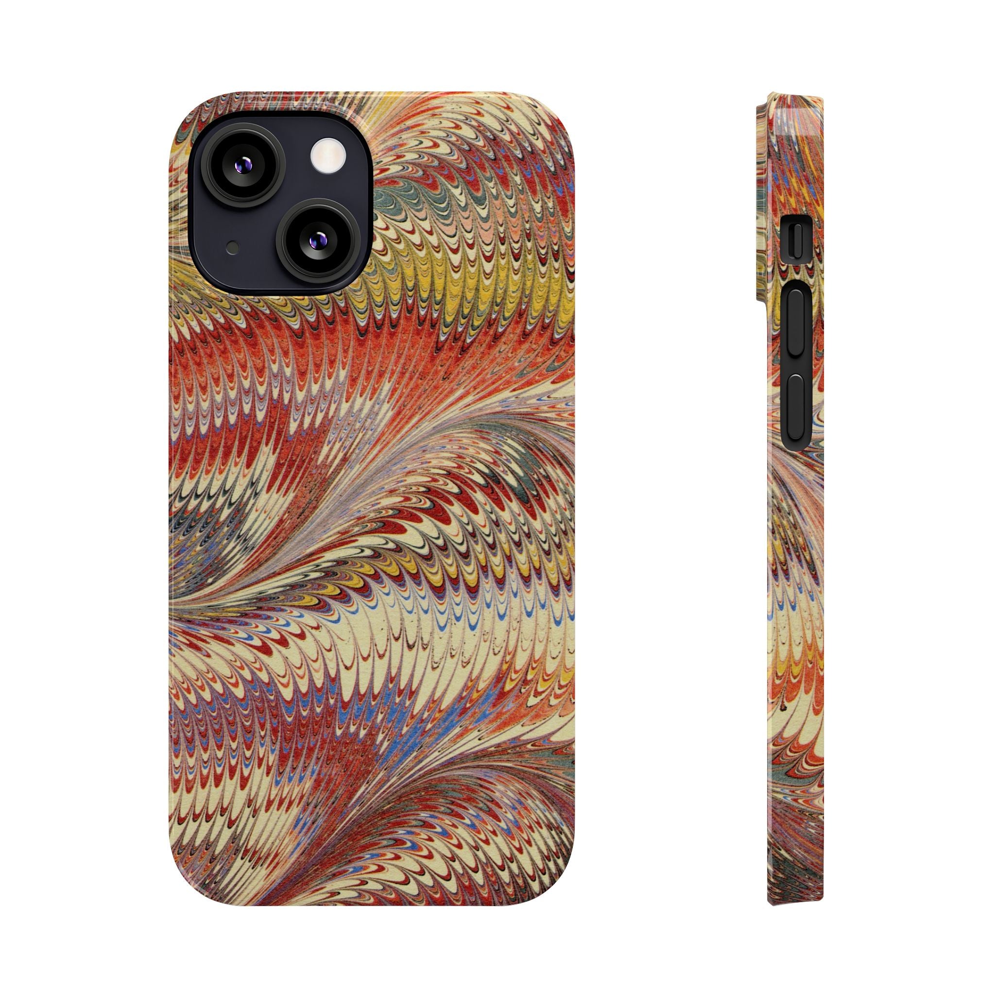 Marbled Design, Italy Feather Phone Case, Multi-Color, iPHONE16 Phone Cases and all sizes