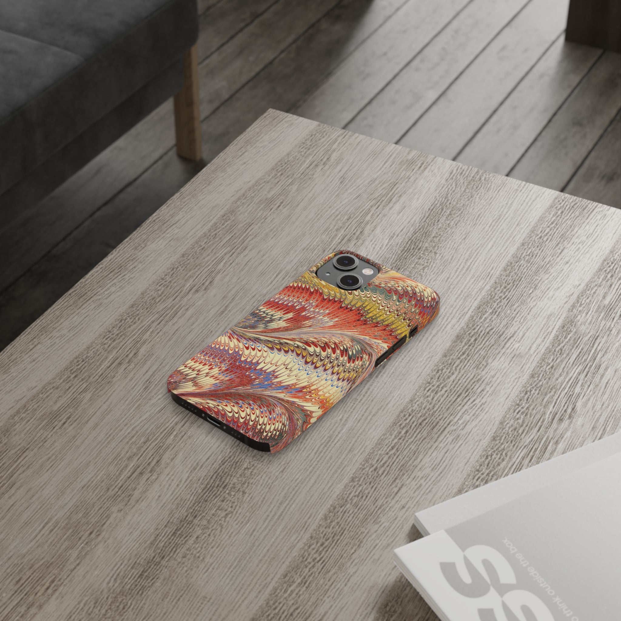 Marbled Design, Italy Feather Phone Case, Multi-Color, iPHONE16 Phone Cases and all sizes