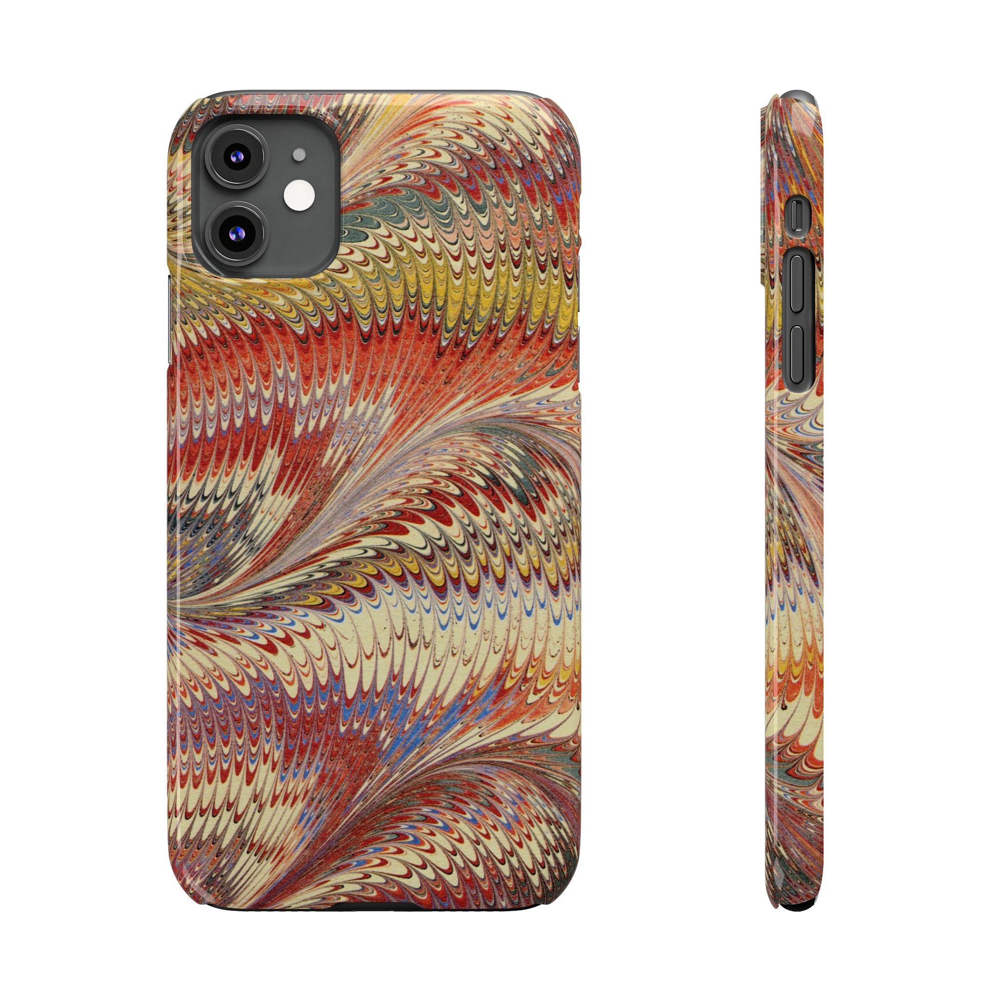 Marbled Design, Italy Feather Phone Case, Multi-Color, iPHONE16 Phone Cases and all sizes