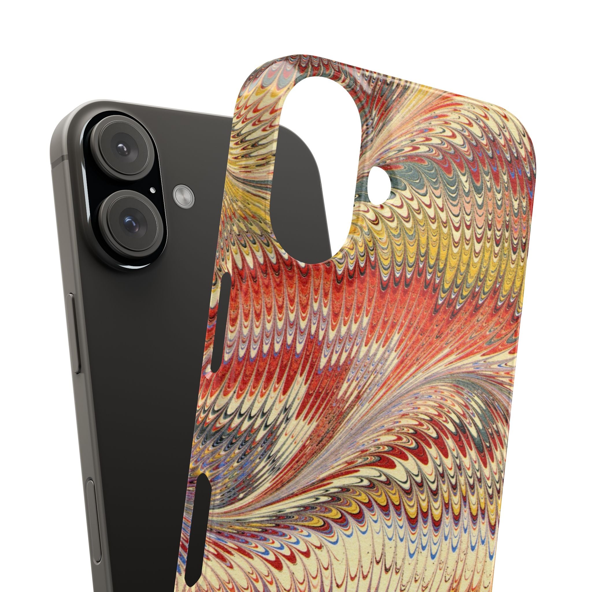 Marbled Design, Italy Feather Phone Case, Multi-Color, iPHONE16 Phone Cases and all sizes