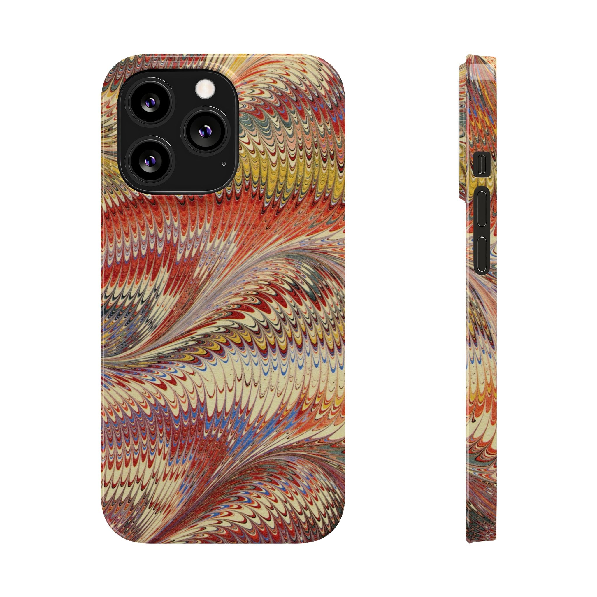 Marbled Design, Italy Feather Phone Case, Multi-Color, iPHONE16 Phone Cases and all sizes
