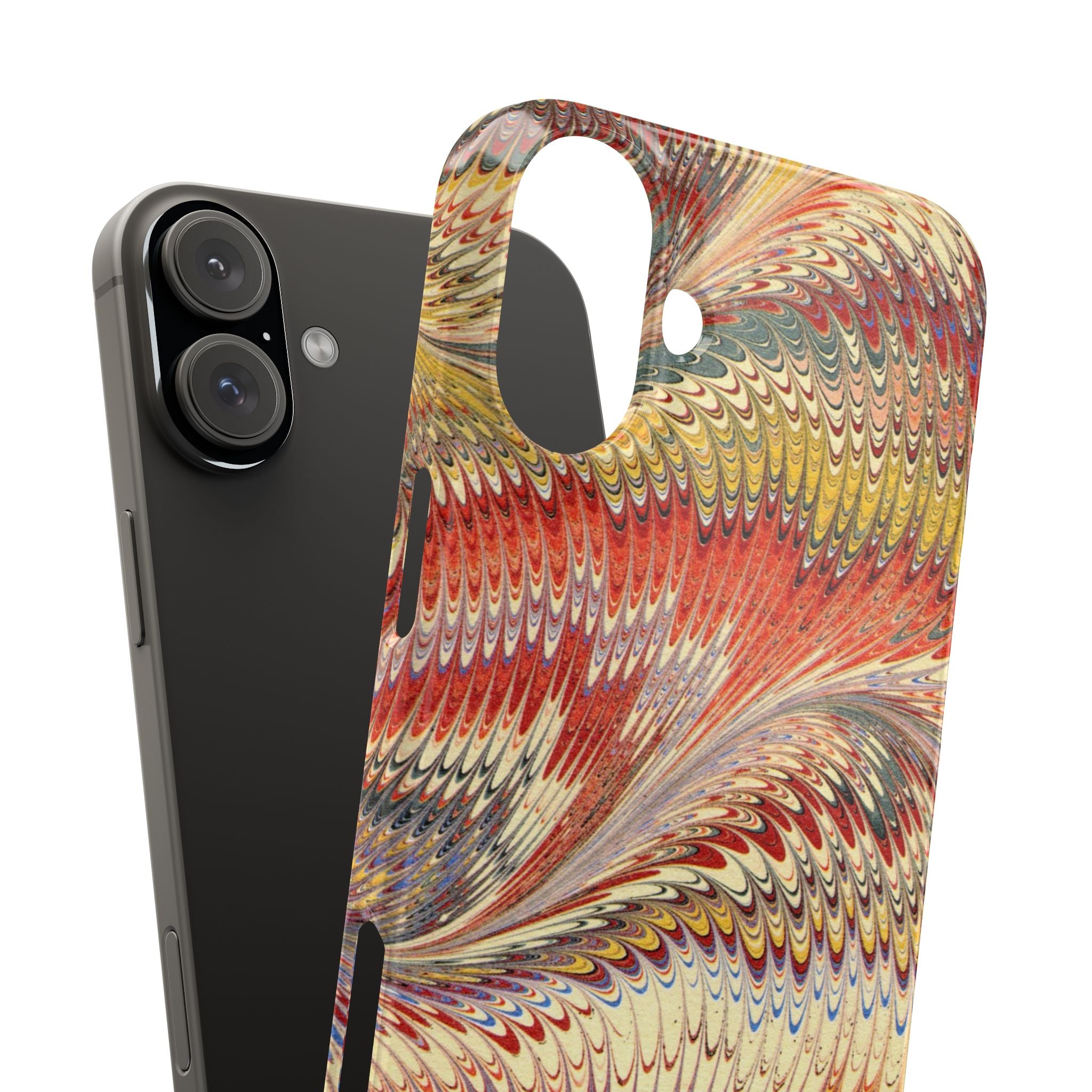 Marbled Design, Italy Feather Phone Case, Multi-Color, iPHONE16 Phone Cases and all sizes