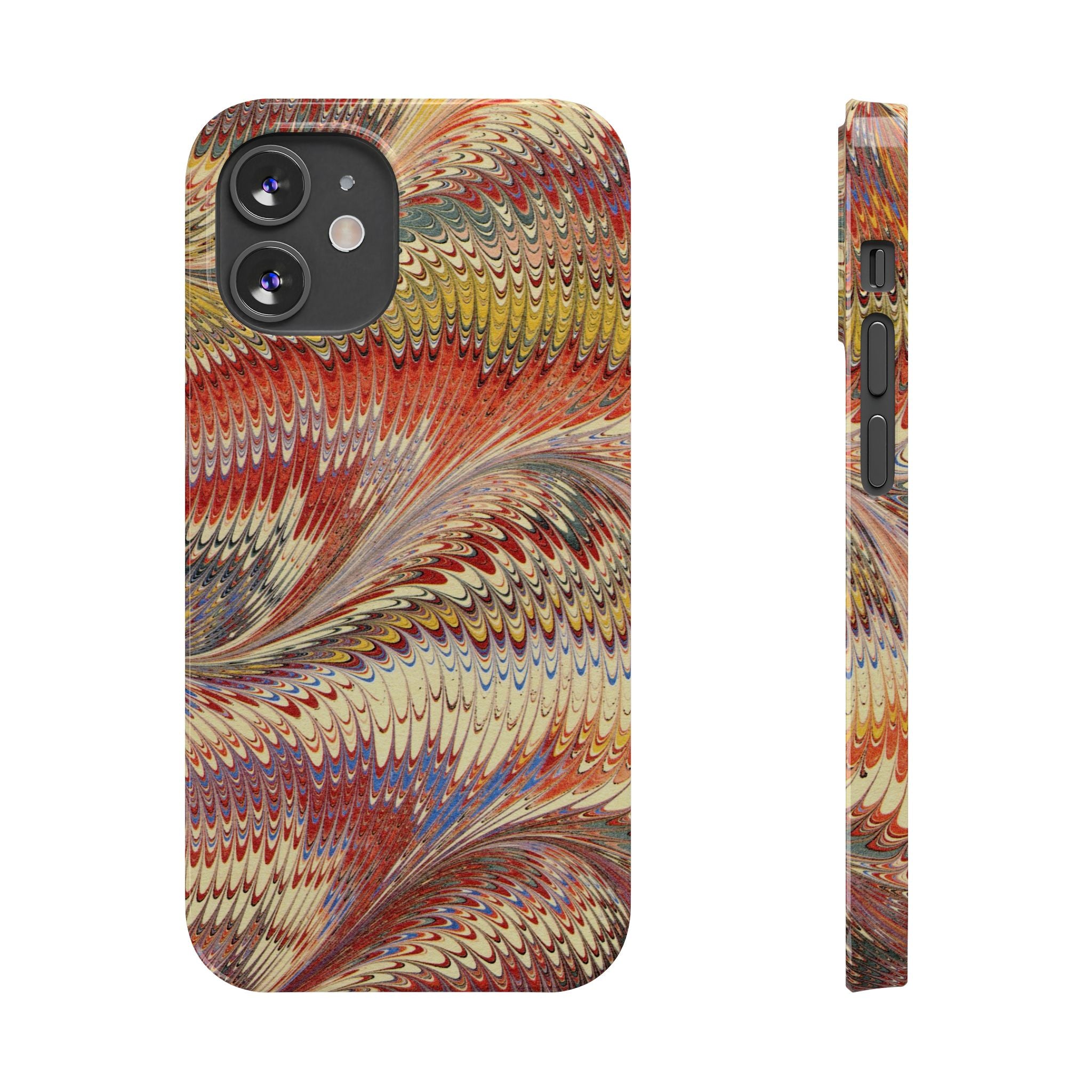 Marbled Design, Italy Feather Phone Case, Multi-Color, iPHONE16 Phone Cases and all sizes