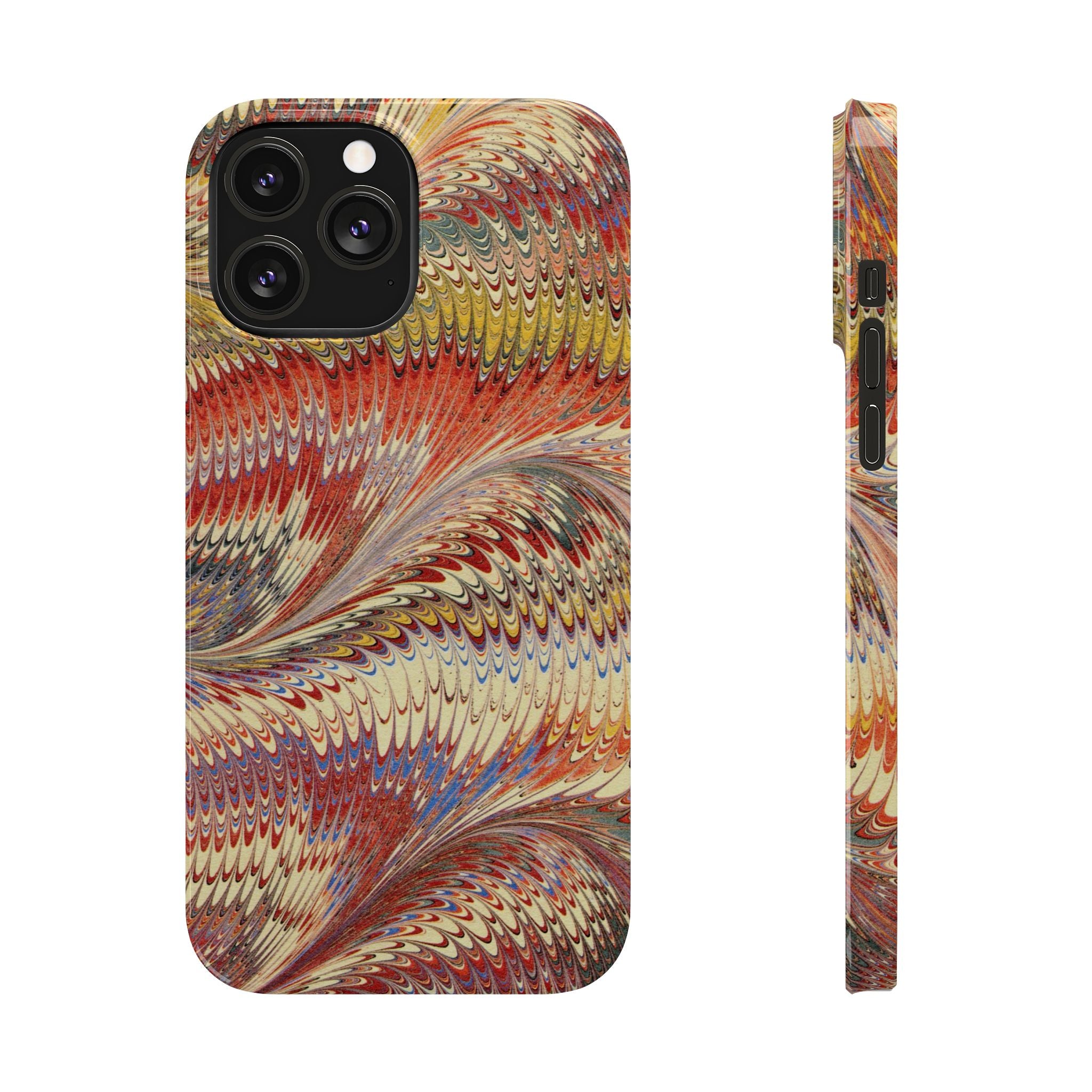 Marbled Design, Italy Feather Phone Case, Multi-Color, iPHONE16 Phone Cases and all sizes