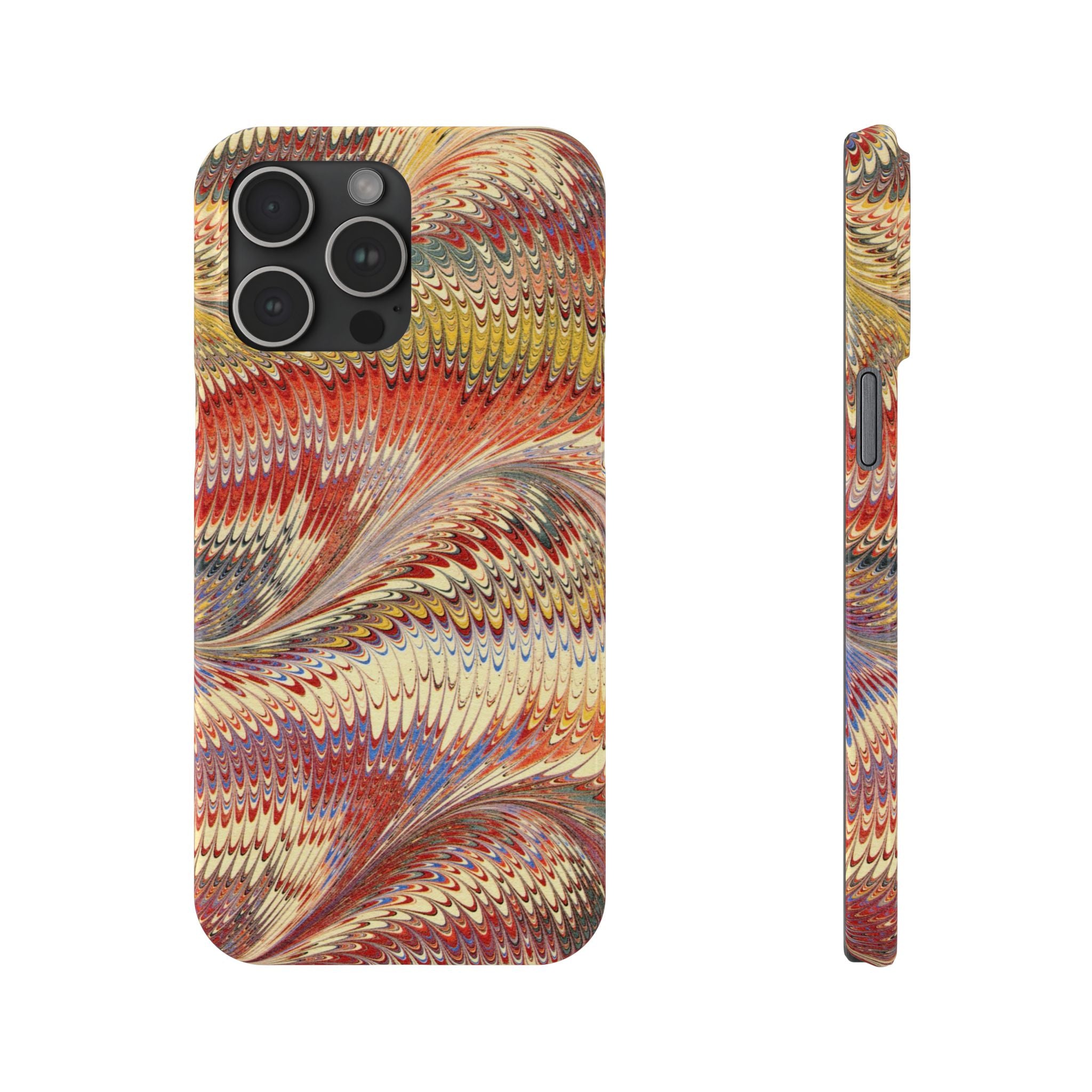 Marbled Design, Italy Feather Phone Case, Multi-Color, iPHONE16 Phone Cases and all sizes