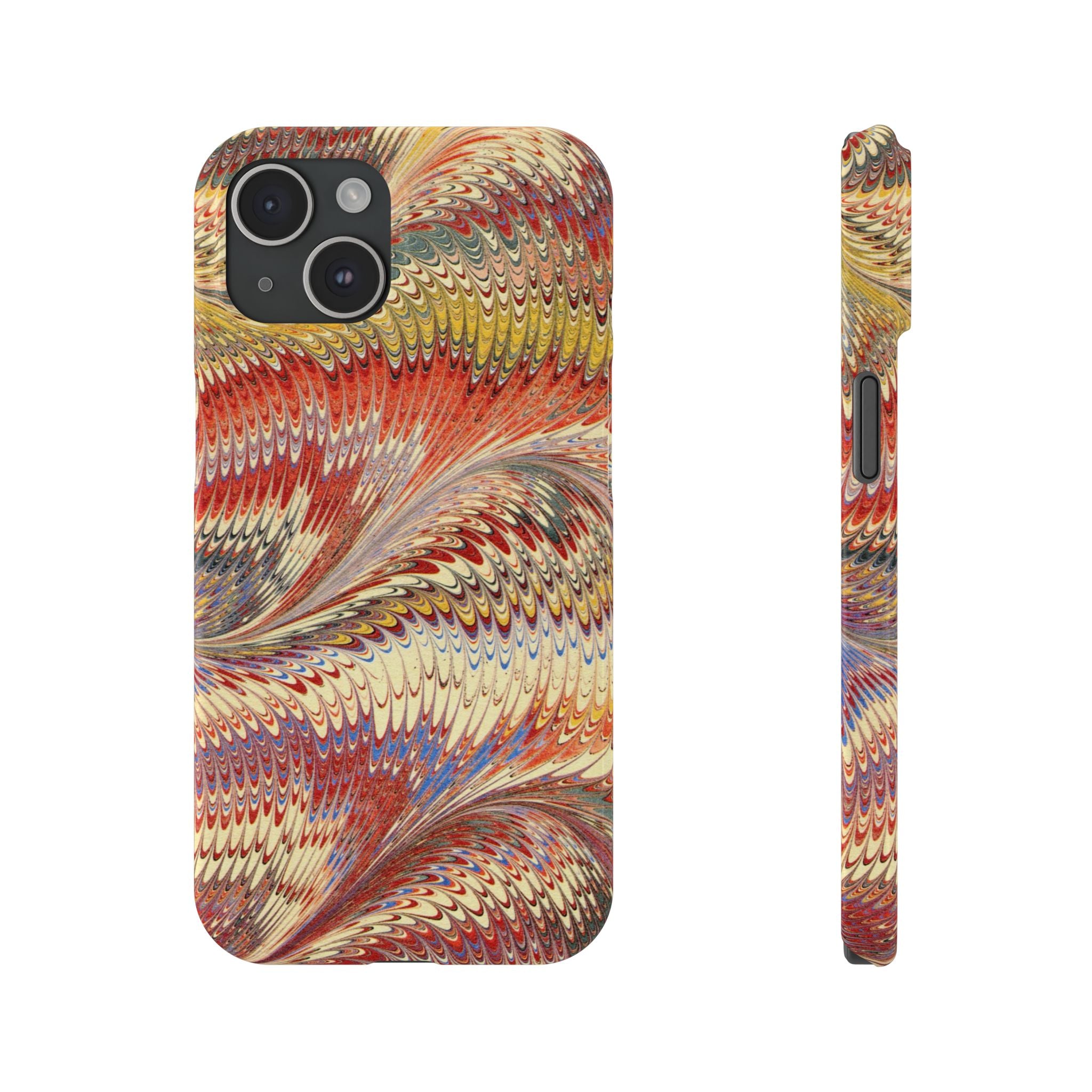 Marbled Design, Italy Feather Phone Case, Multi-Color, iPHONE16 Phone Cases and all sizes