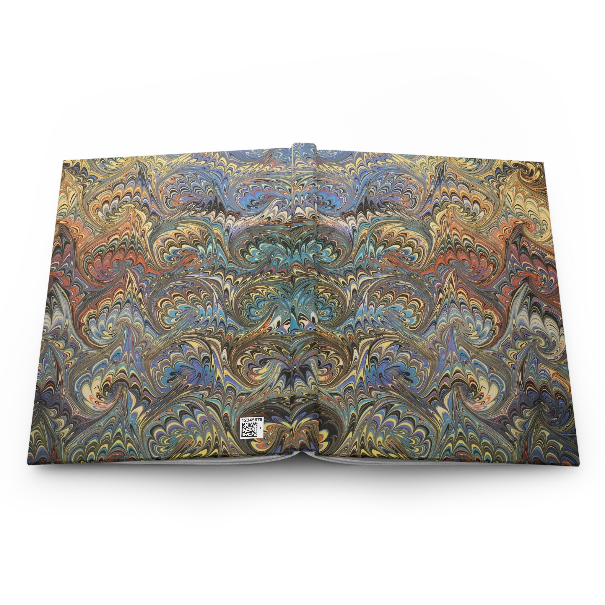 Vintage Italian Marbled Hardcover Journal - Multi-Color Orange and Blue