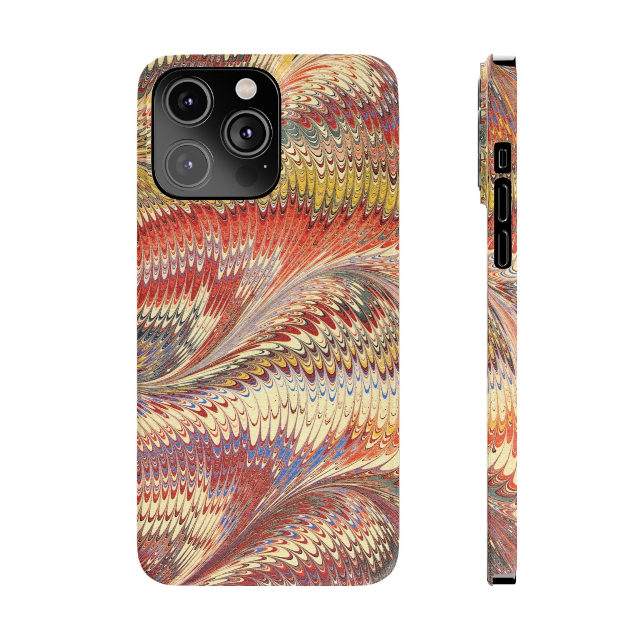 Marbled Design, Italy Feather Phone Case, Multi-Color, iPHONE16 Phone Cases and all sizes