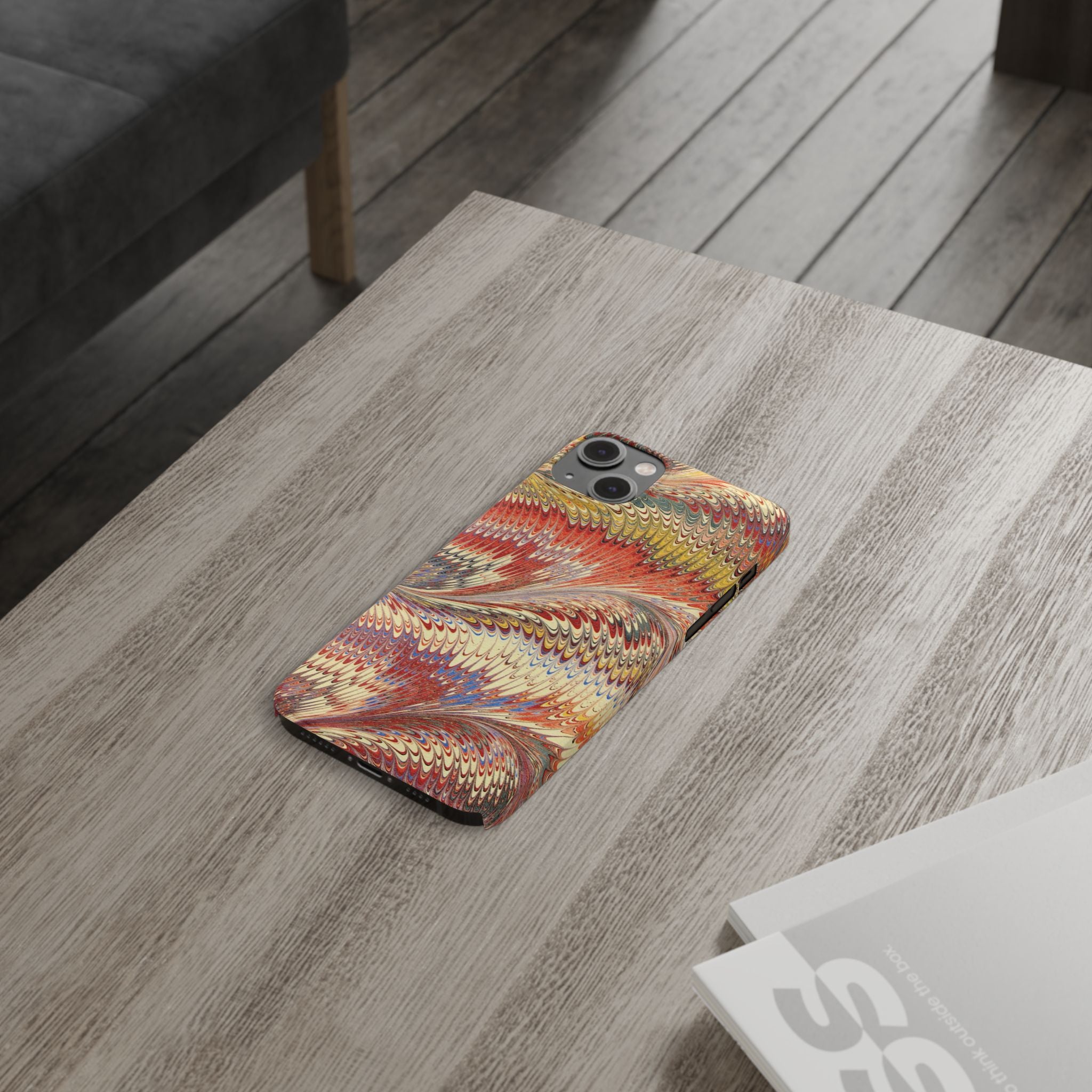 Marbled Design, Italy Feather Phone Case, Multi-Color, iPHONE16 Phone Cases and all sizes