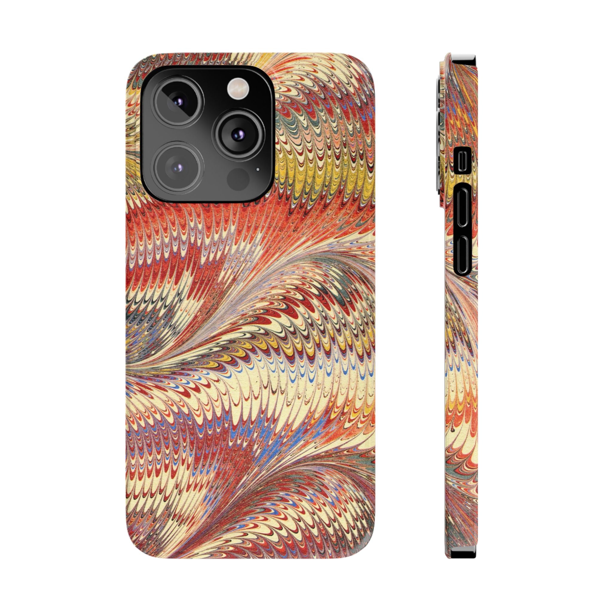 Marbled Design, Italy Feather Phone Case, Multi-Color, iPHONE16 Phone Cases and all sizes
