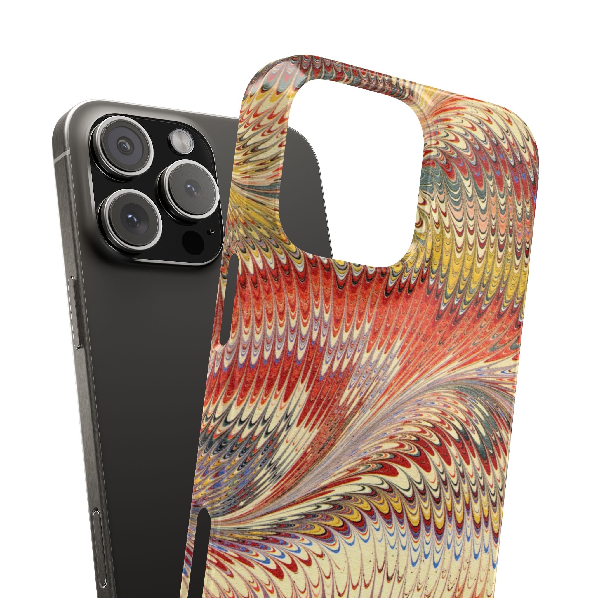Marbled Design, Italy Feather Phone Case, Multi-Color, iPHONE16 Phone Cases and all sizes