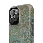 iPhone17 + All Models Phone Cases, Italian Peacock Feather Design, Stylish Impact-Resistant Shell, Protective Cover, Green Peacock Print