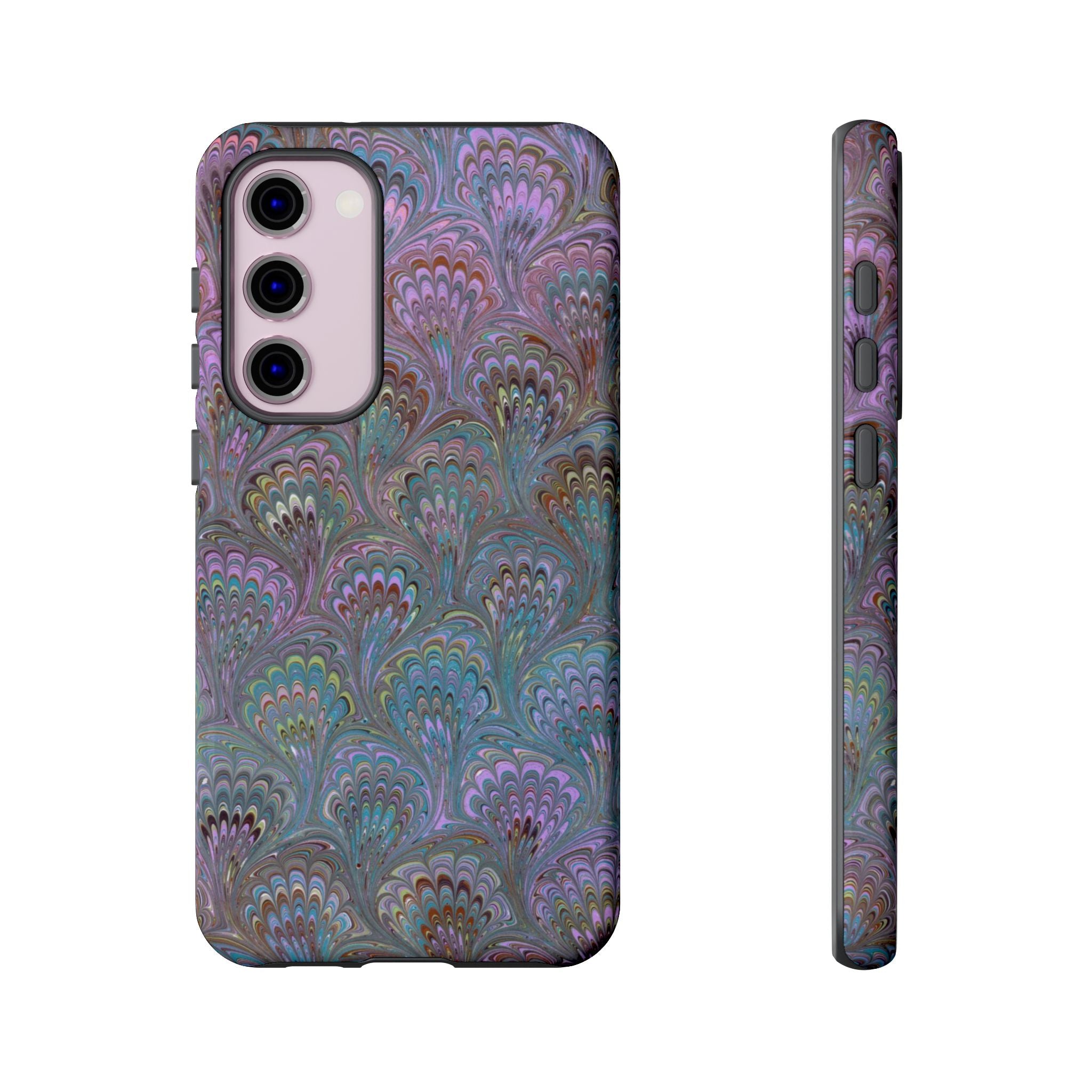 Lavender Marbled Peacock Durable Phone Case - Matte or Glossy