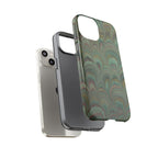 Marbled Peacock Durable Phone Case - Olive Green and Brown - Matte or Glossy