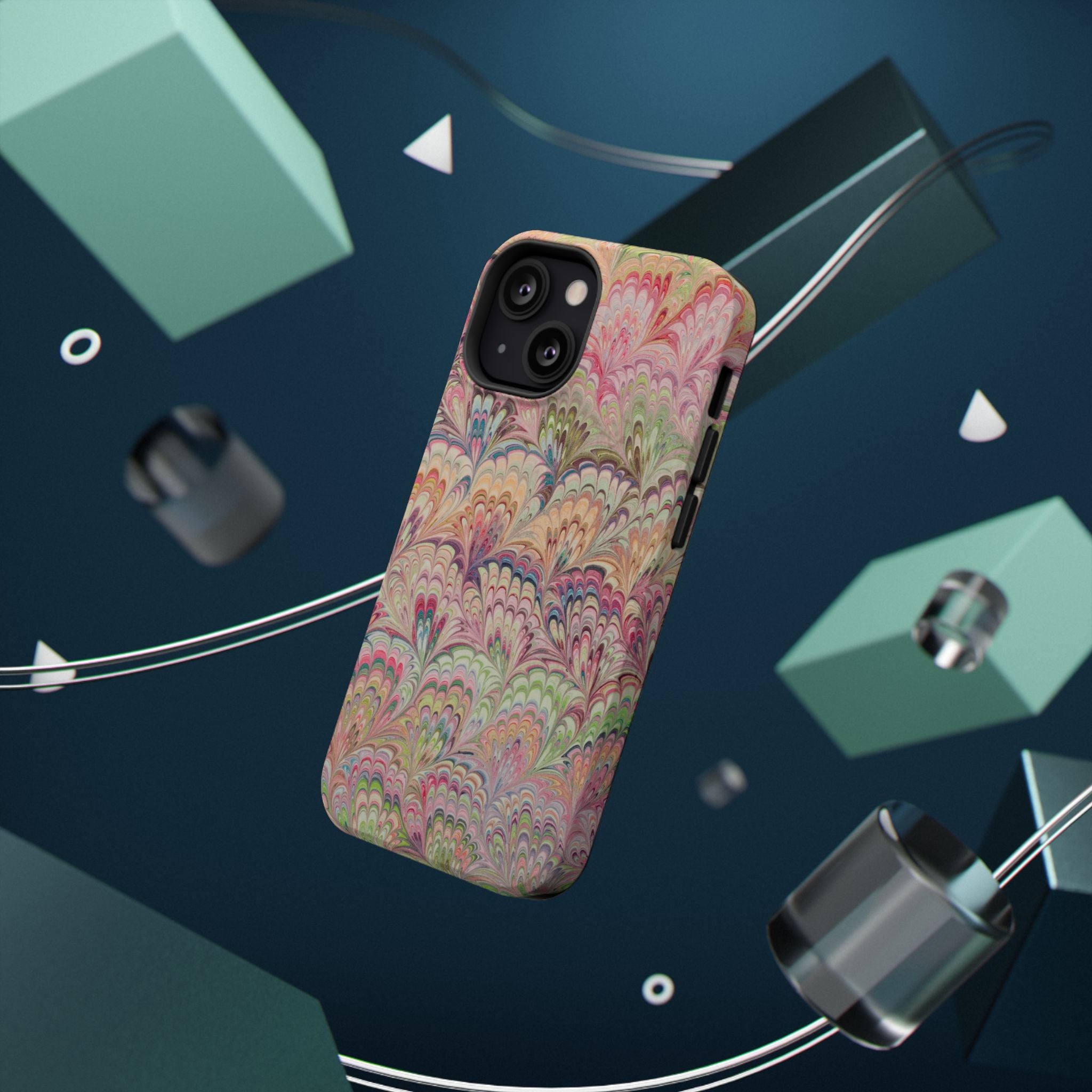 Marbled Pastel Pink and Green Impact-Resistant Phone Case for Apple + Samsung