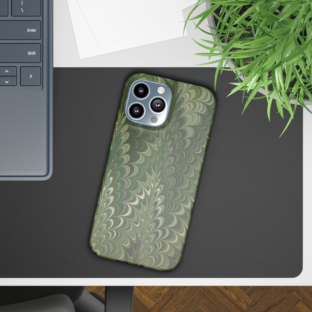 Green Marbled Slim Phone Case — Botanical Swirl Pattern Slim Case