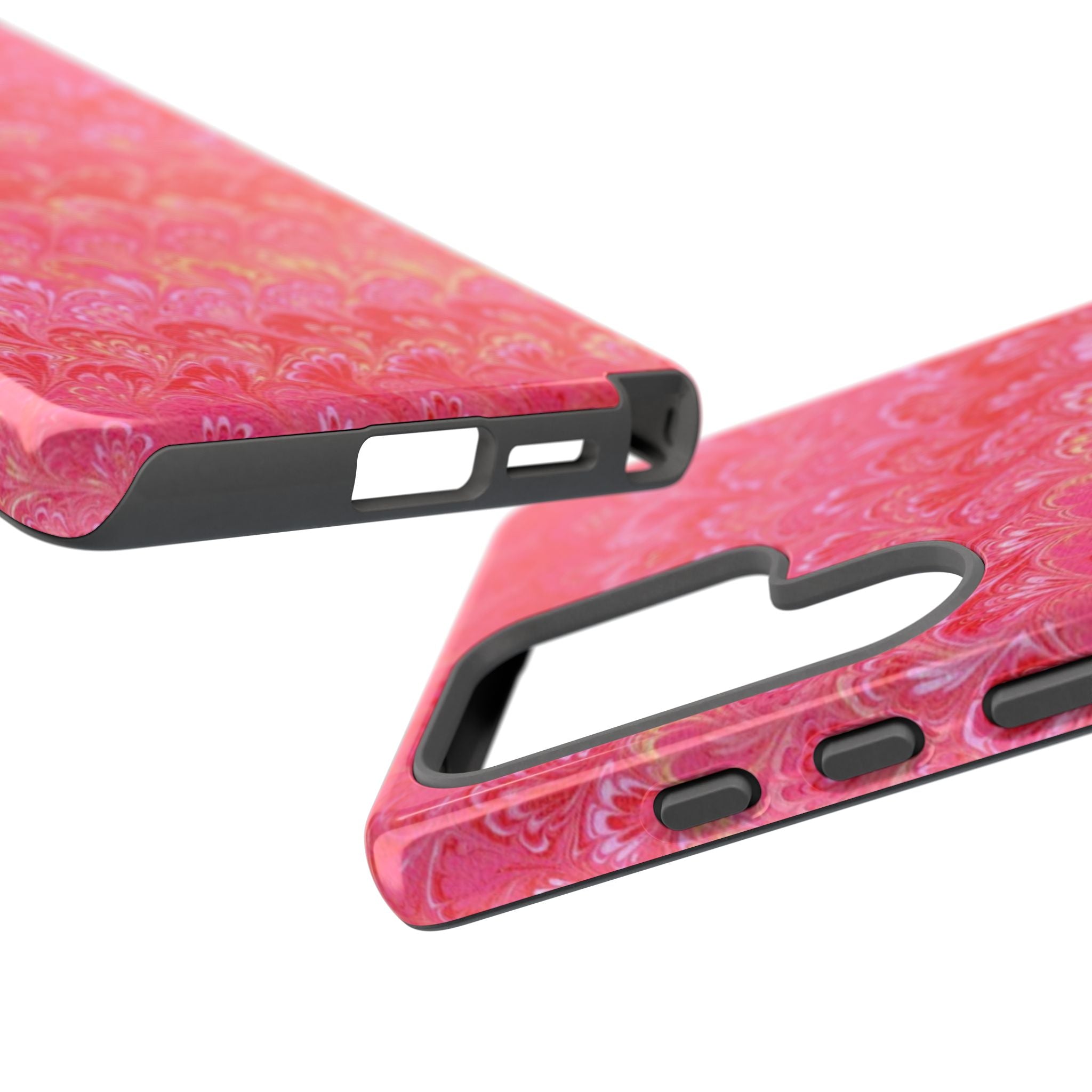Pink and Gold Marbled Peacock Durable Phone Case - Olive Green and Brown - Matte or Glossy