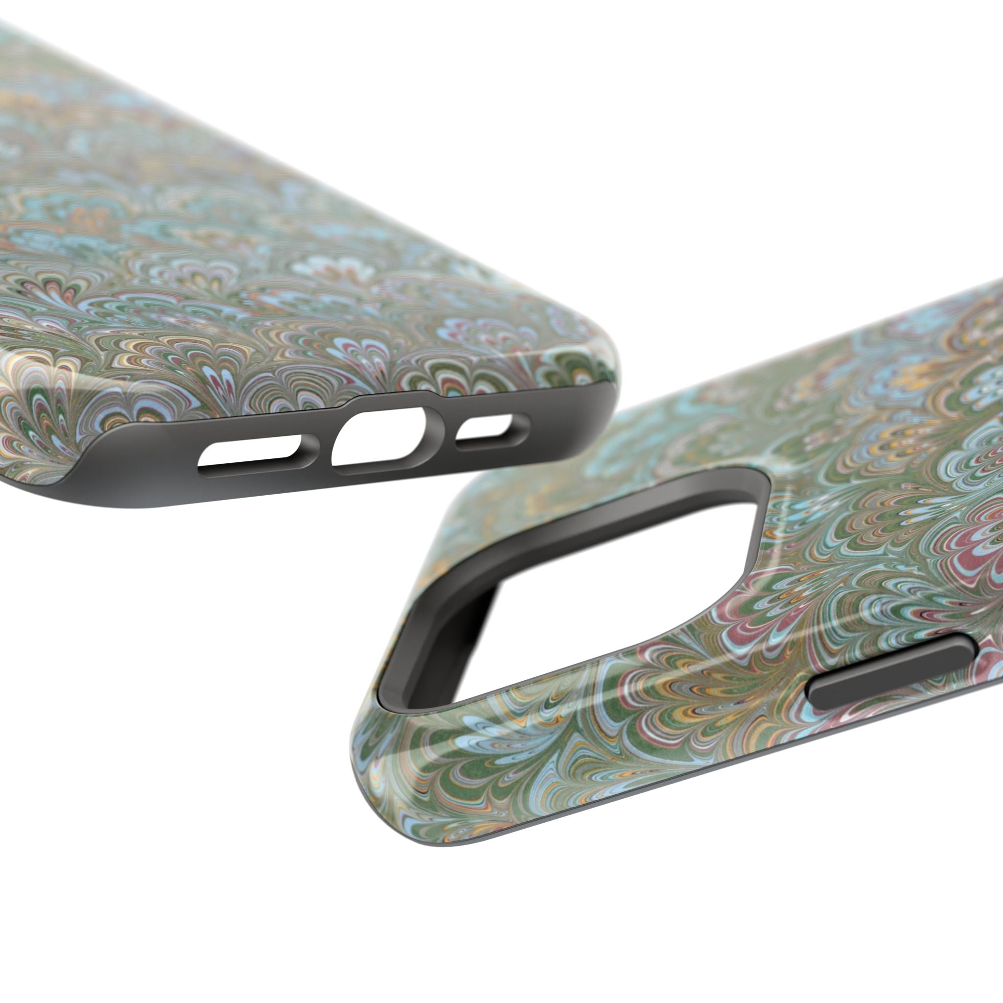 Green, Blue, + White Marbled Peacock - Dual Layer MAG SAFE Phone Case