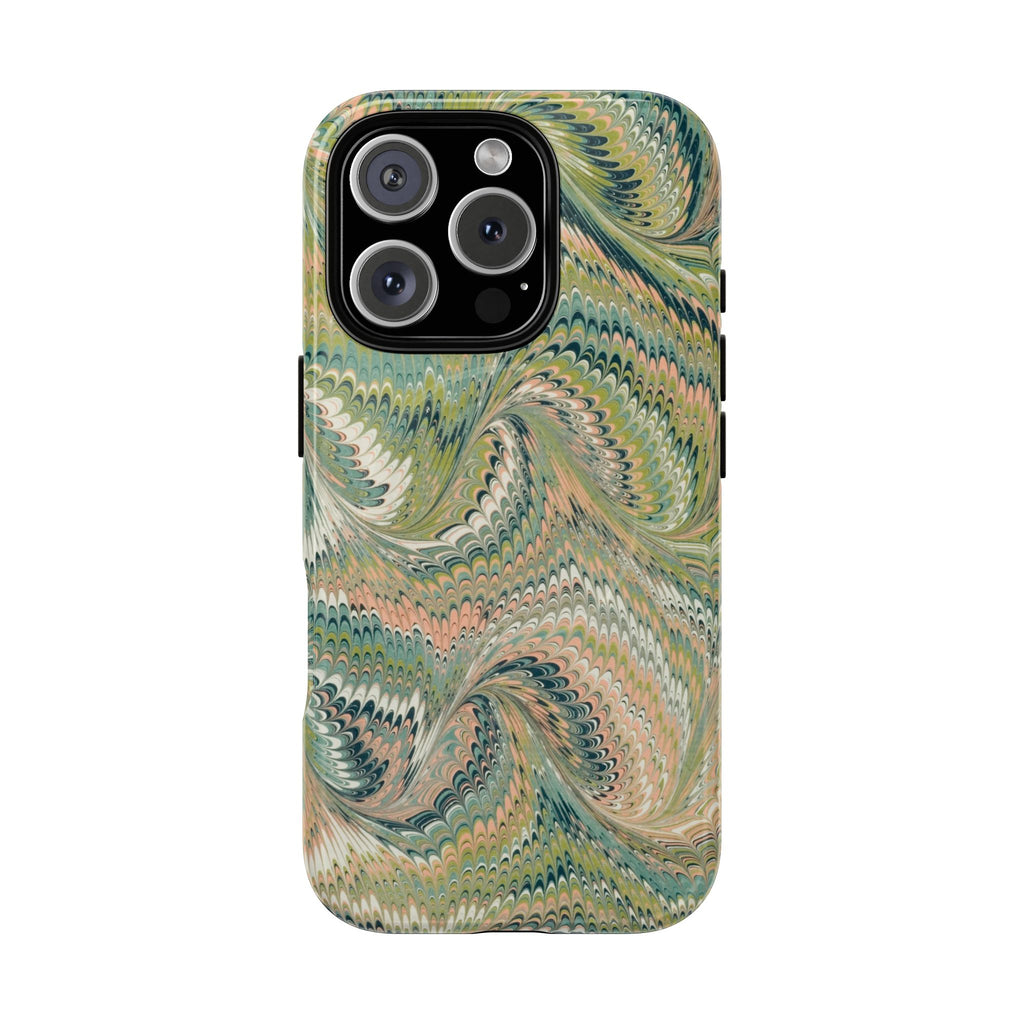 Florentine Marble iPhone Case | Inspired by Florence | Italian Marbled Paper Technique | Artisanal Green Swirl | Dual-Layer Protective Case | Matte or Glossy