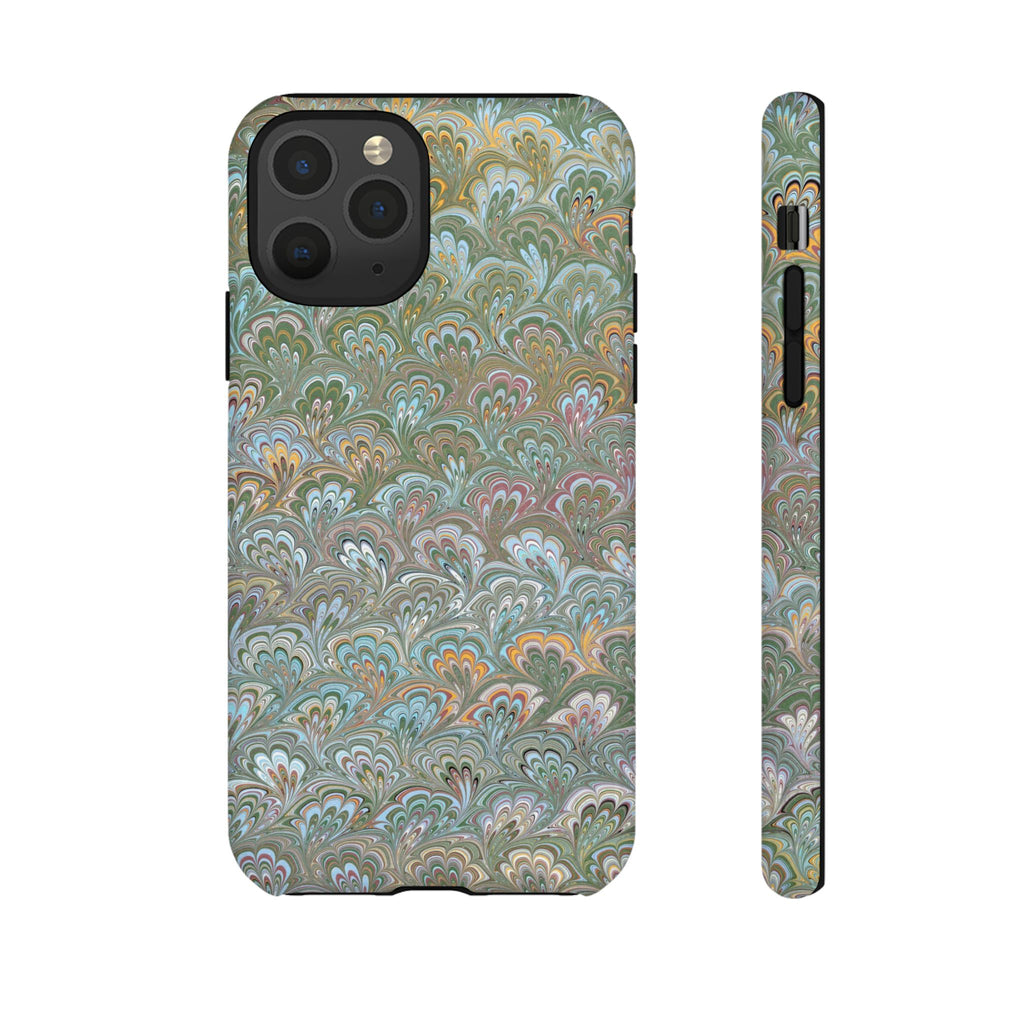 Blue and Green Feather Marbled Phone Case — Dual Layer - Tough Protective Phone Cover