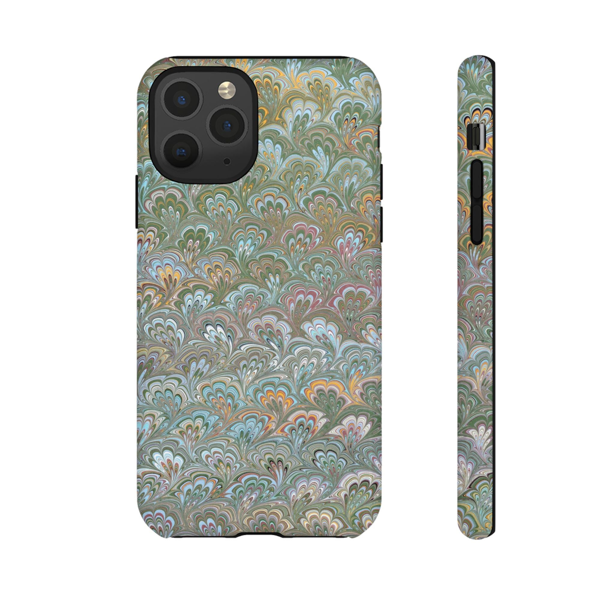 Blue and Green Feather Marbled Phone Case — Dual Layer - Tough Protective Phone Cover