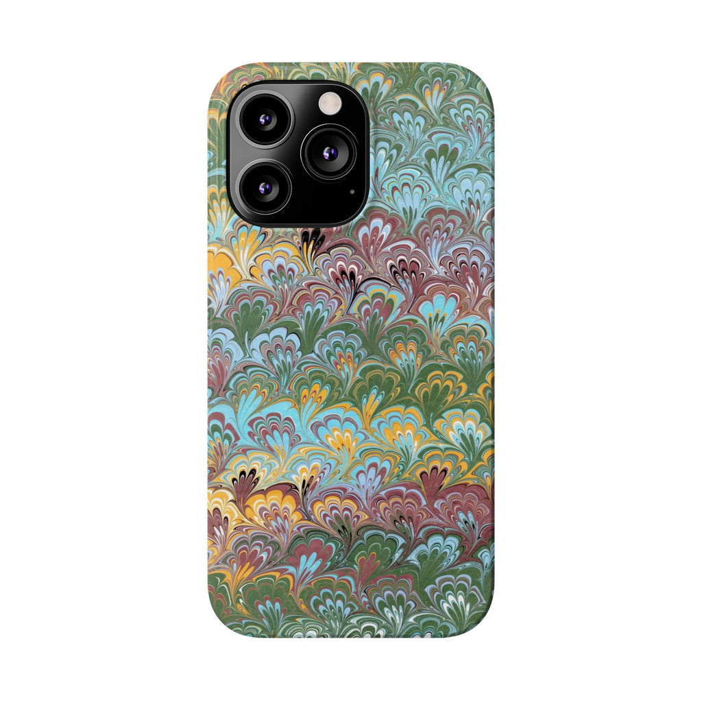 Phone Case with Design from Italy - Marbled "Peacock" Design, Green, Blue, Multi-Color Slim Phone Cases