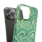 Marbled Feather Green Swirl - Single Layer Slim Phone Case