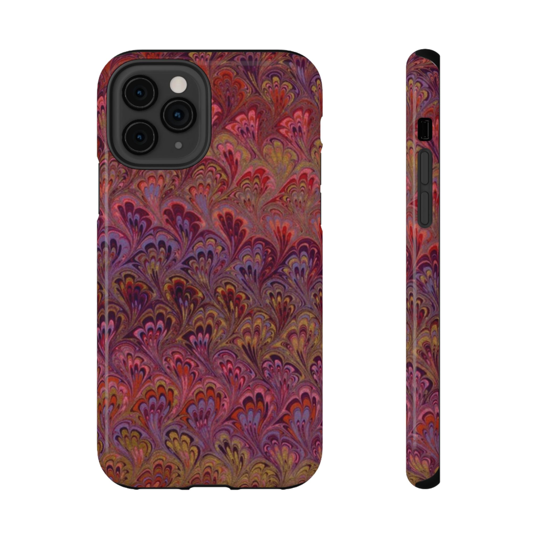 Red, Burgundy, Lavender Italian Peacock Feather Design Phone Case