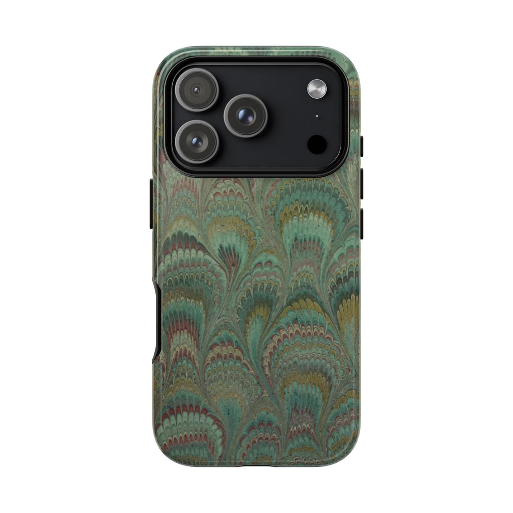 Marbled Peacock Durable Phone Case - Olive Green and Brown - Matte or Glossy