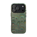 Marbled Peacock Durable Phone Case - Olive Green and Brown - Matte or Glossy
