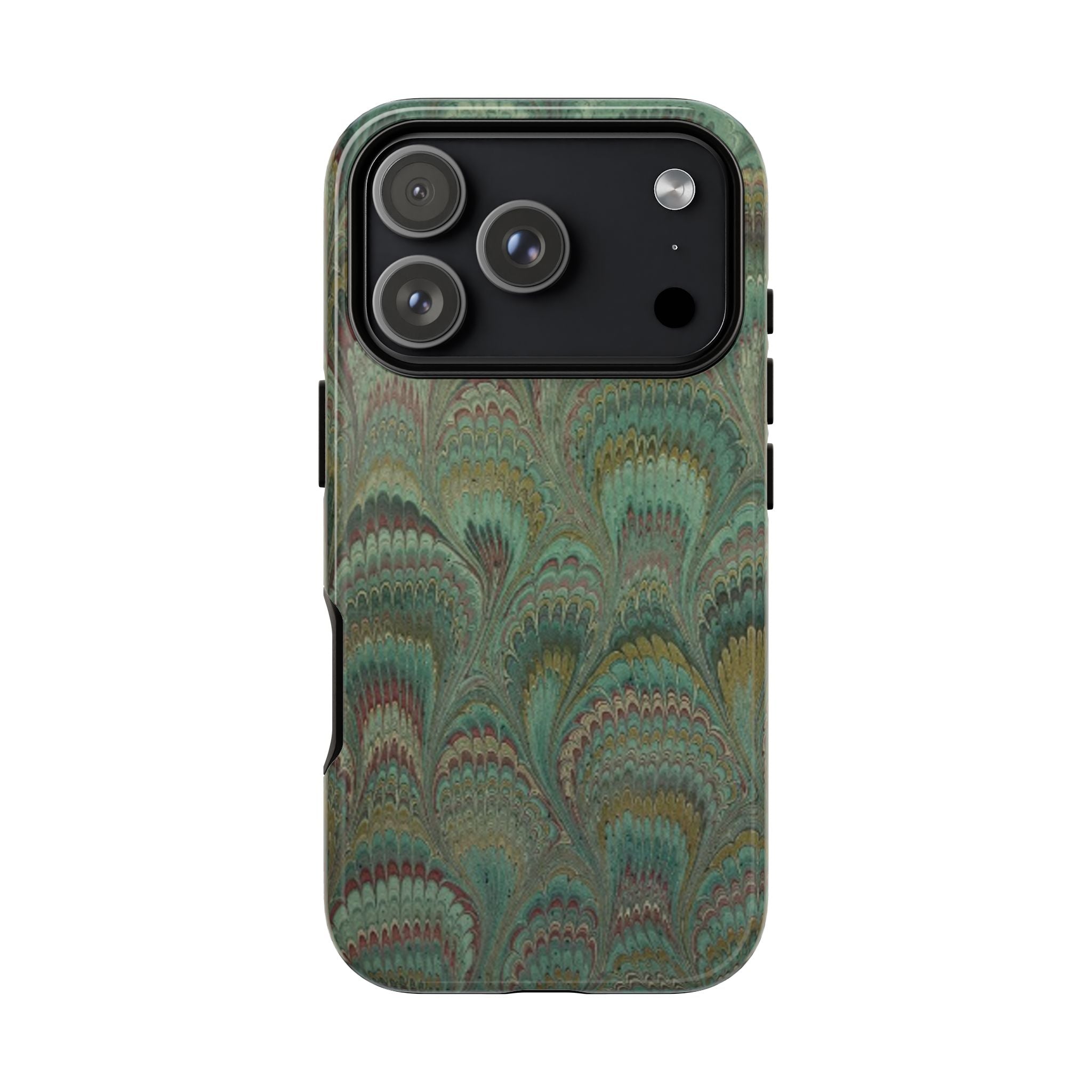 Marbled Peacock Durable Phone Case - Olive Green and Brown - Matte or Glossy
