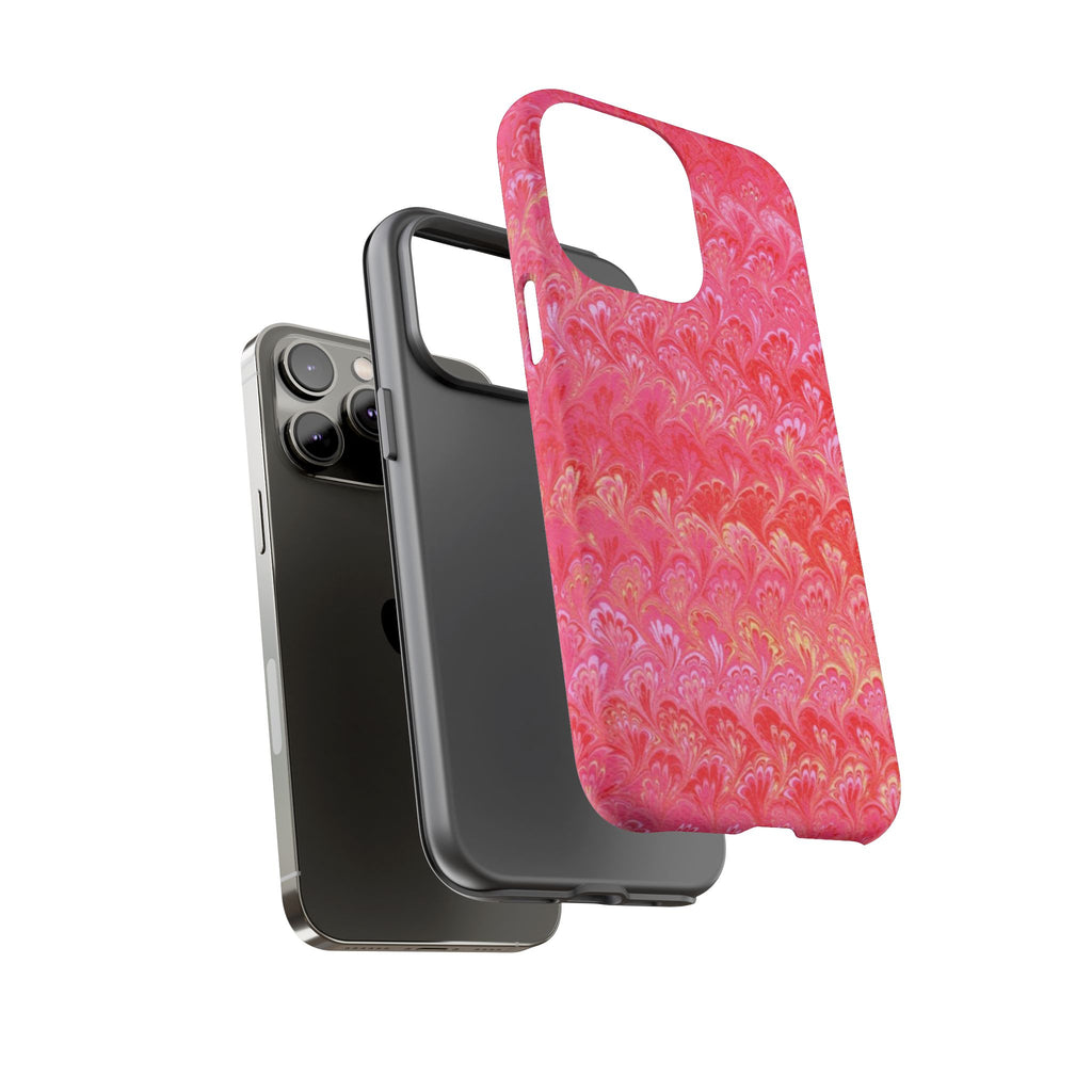 Pink and Gold Marbled Peacock Durable Phone Case - Olive Green and Brown - Matte or Glossy
