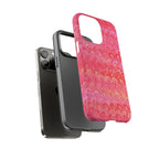 Pink and Gold Marbled Peacock Durable Phone Case - Olive Green and Brown - Matte or Glossy