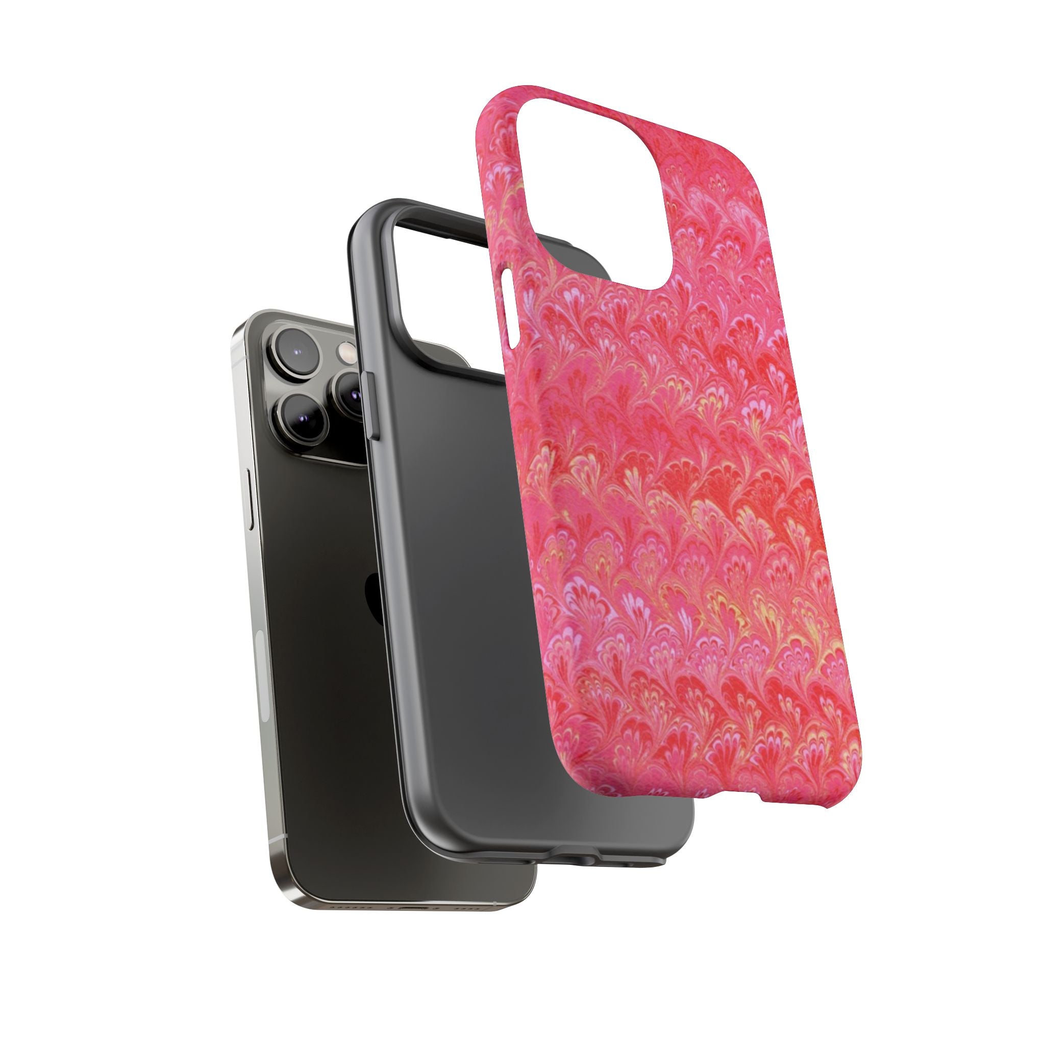 Pink and Gold Marbled Peacock Durable Phone Case - Olive Green and Brown - Matte or Glossy