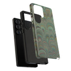Marbled Peacock Durable Phone Case - Olive Green and Brown - Matte or Glossy