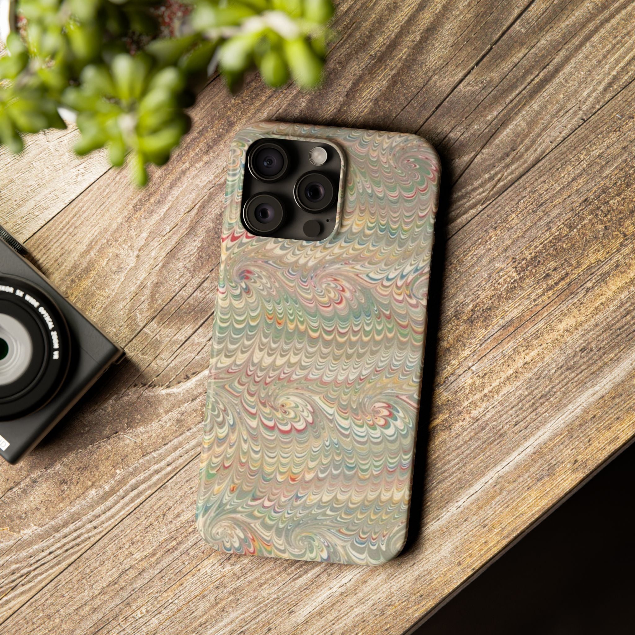 Beige Swirl Marbled Feather Phone Case