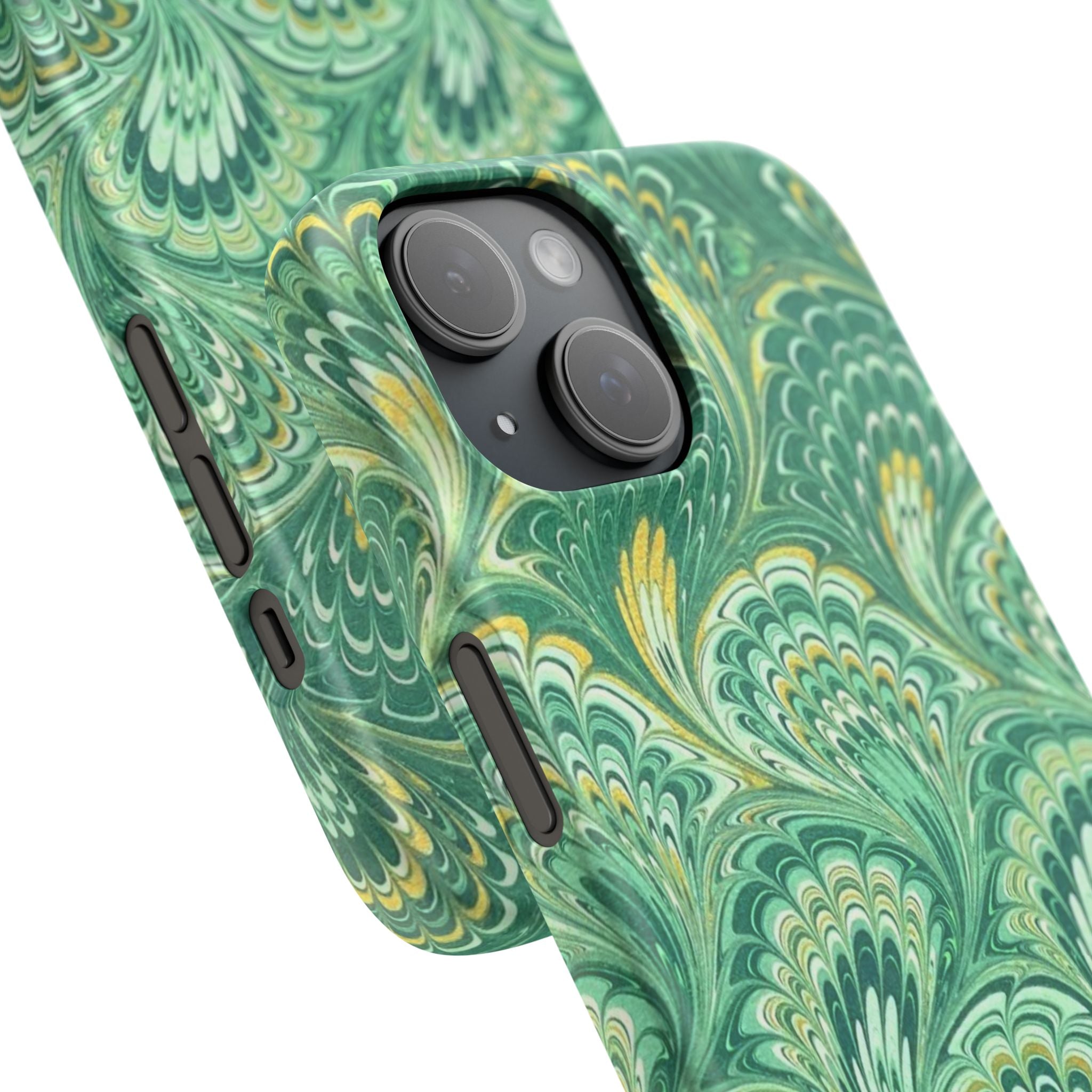 Marbled Feather Green Swirl - Single Layer Slim Phone Case