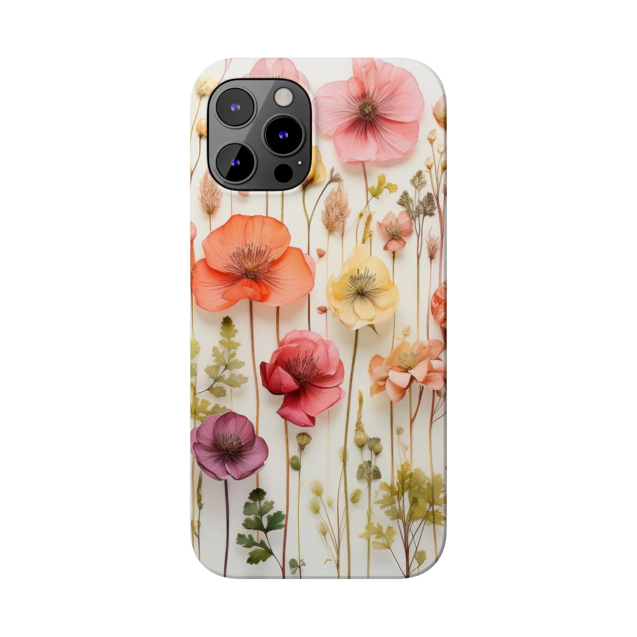 Slim Phone Case - Pink Floral Pressed Flowers iPhone 17 and Other Sizes - Glossy Finish