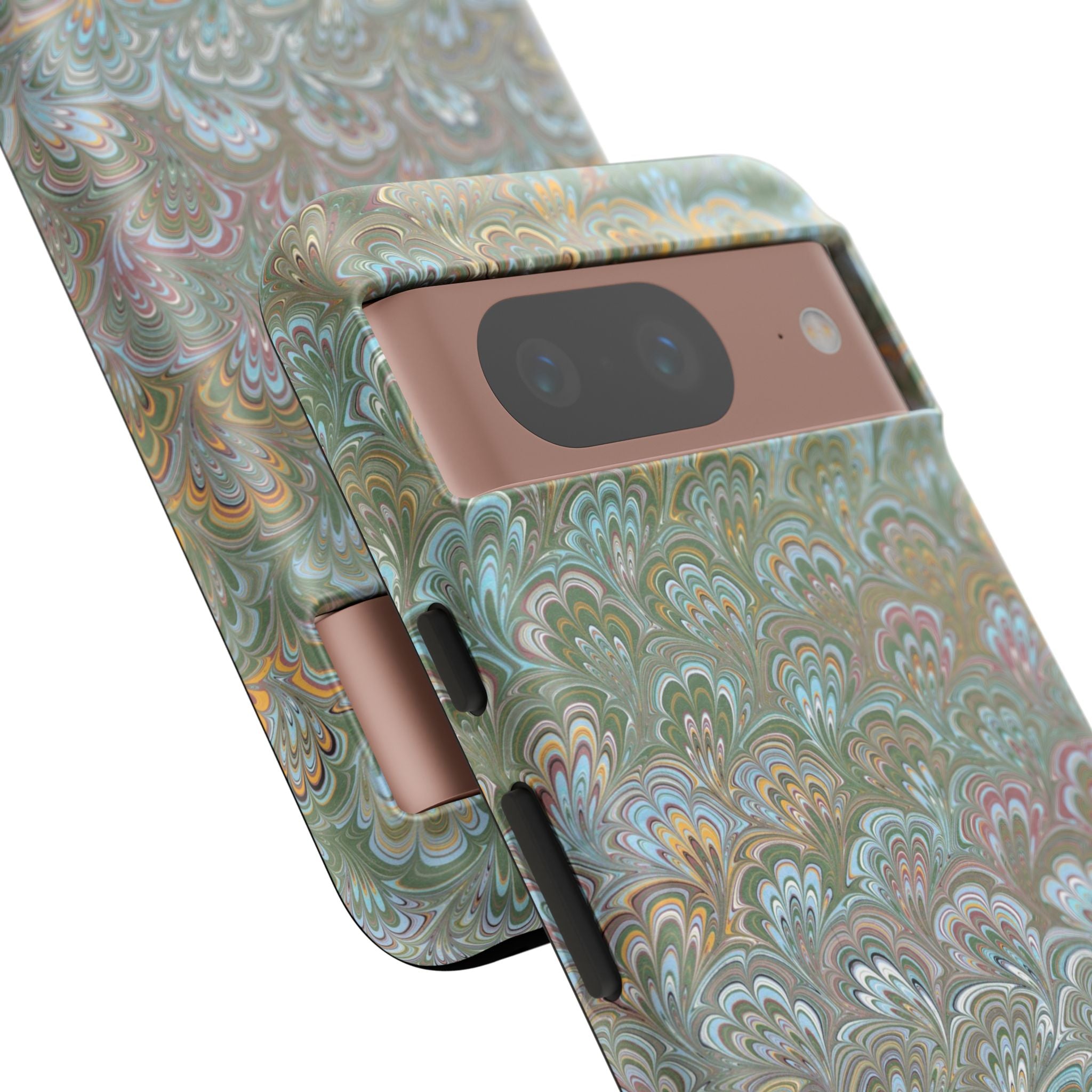 Blue and Green Feather Marbled Phone Case — Dual Layer - Tough Protective Phone Cover