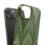 Green Marbled Slim Phone Case — Botanical Swirl Pattern Slim Case