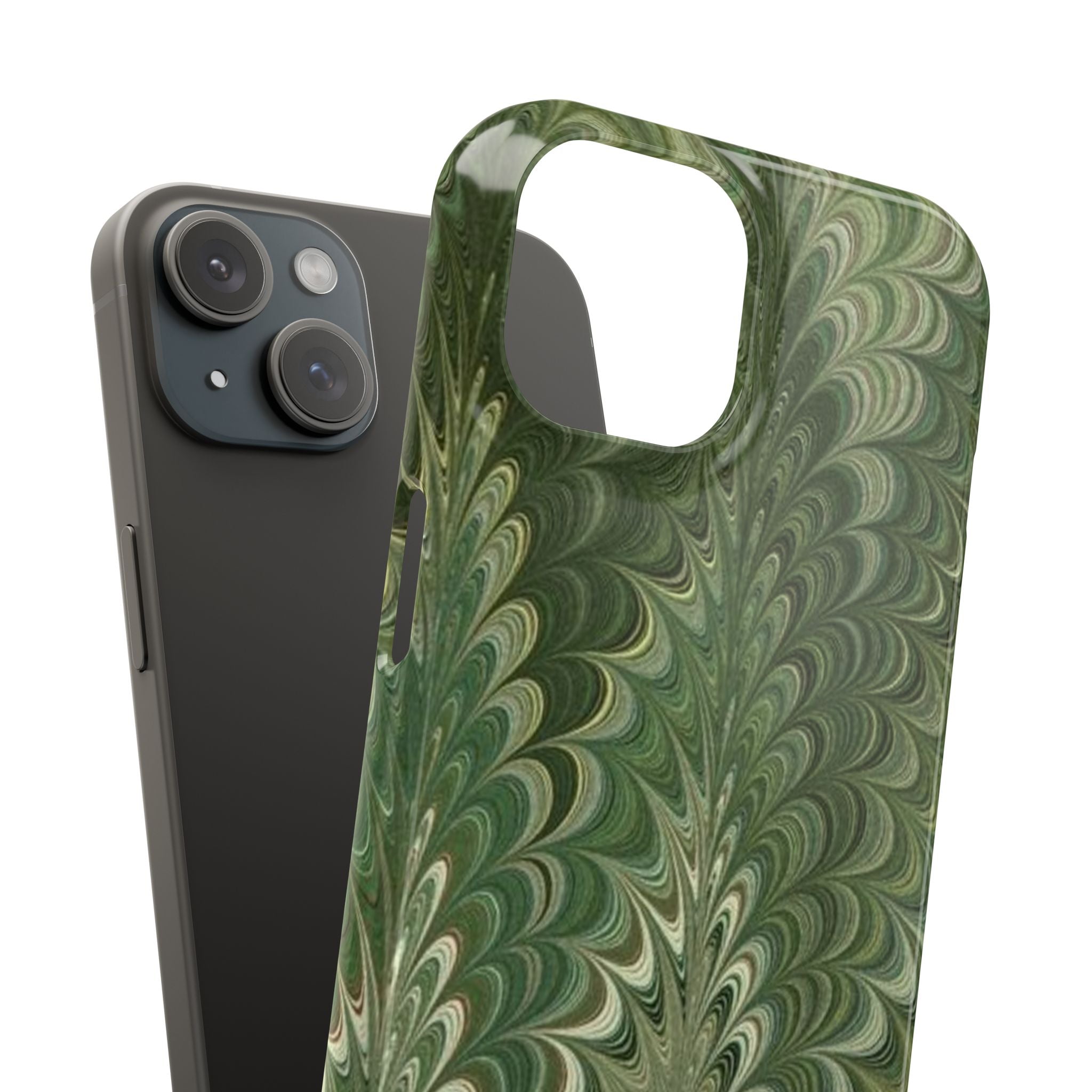 Green Marbled Slim Phone Case — Botanical Swirl Pattern Slim Case