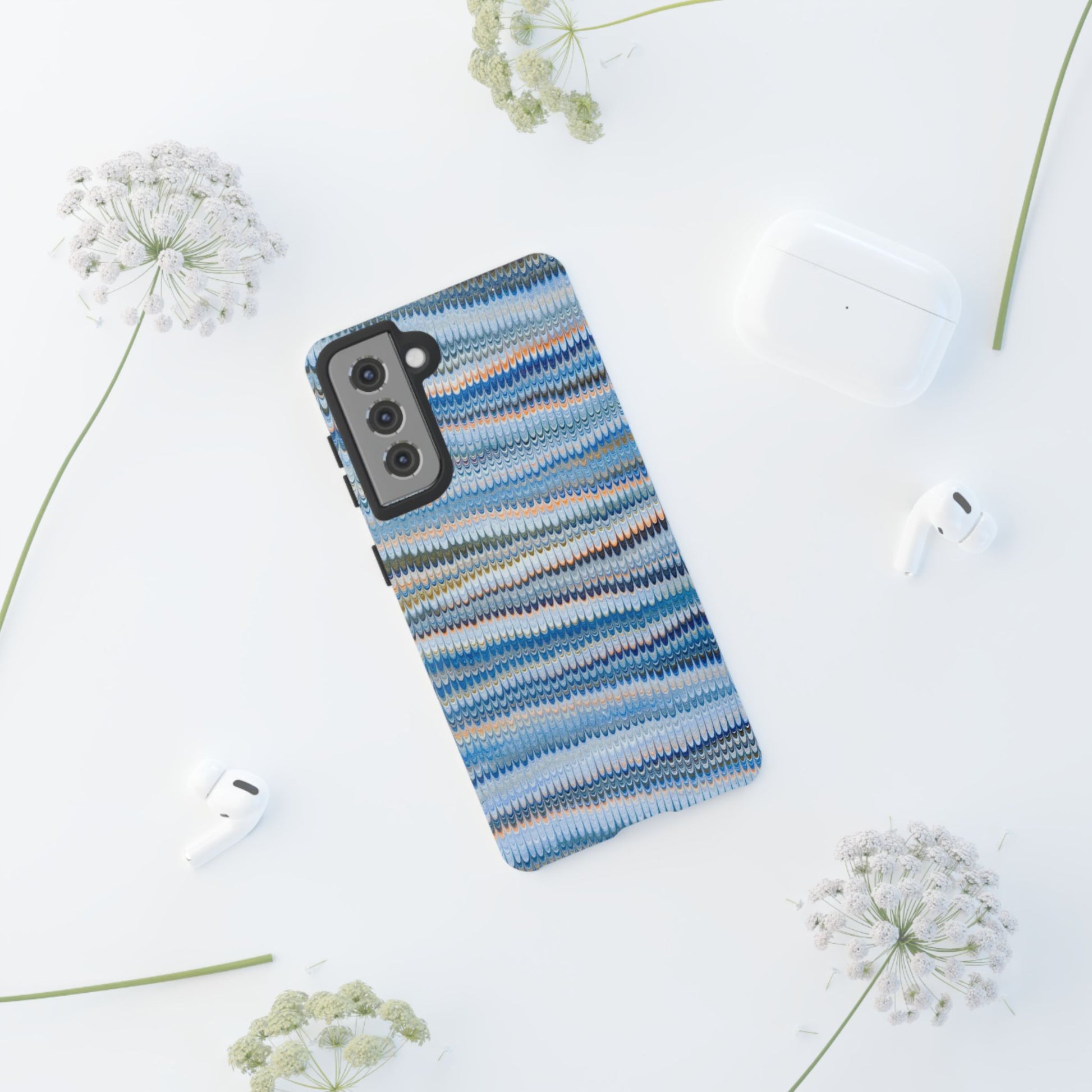 Blue Marbled Phone Cases iPhone 16 + Samsung + Apple + Google - all models, Vintage Marbled Design - Tough Cases